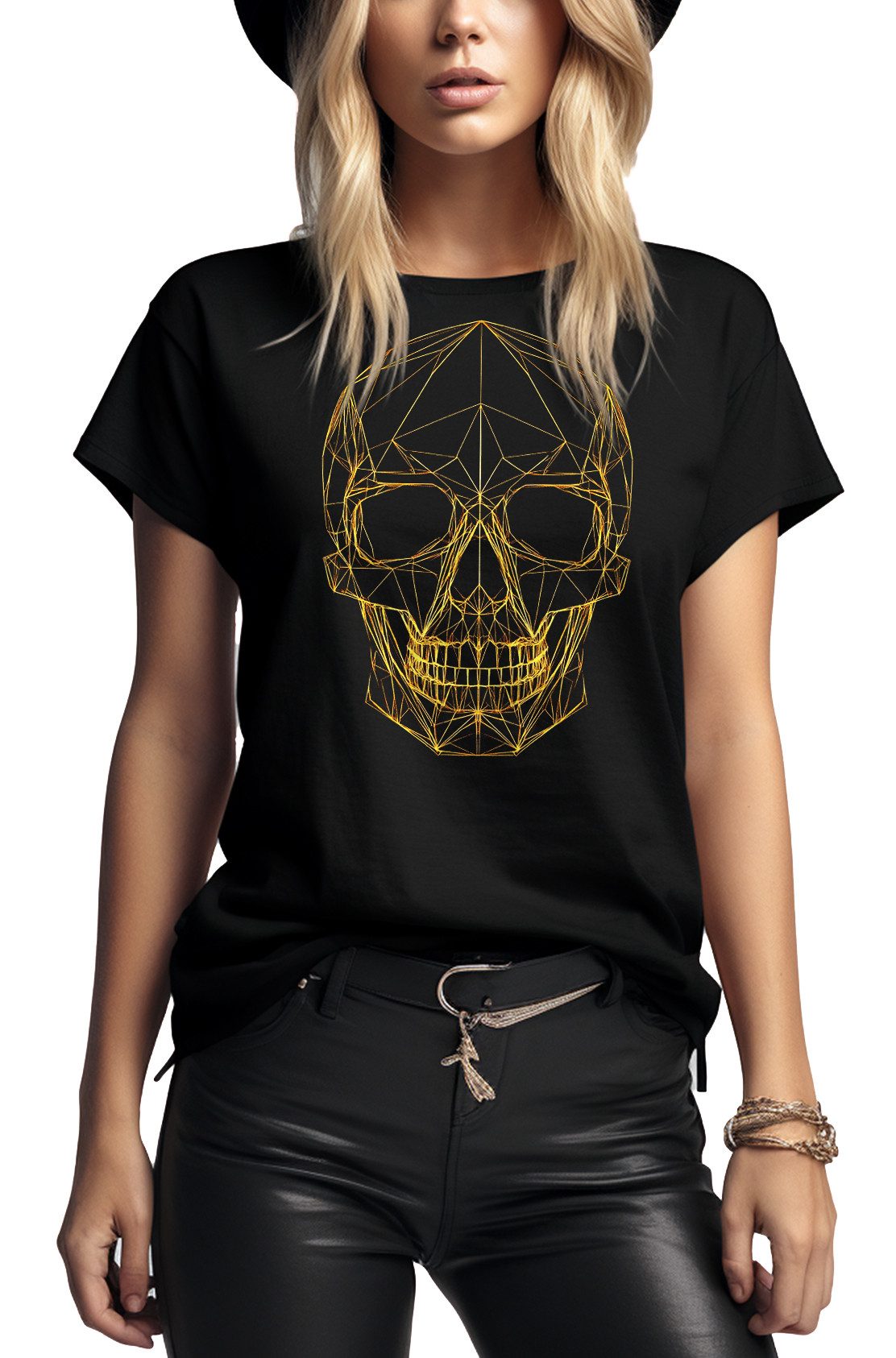 MAKAYA Print-Shirt mit Totenkopf Motiv Goldprint günstig online kaufen