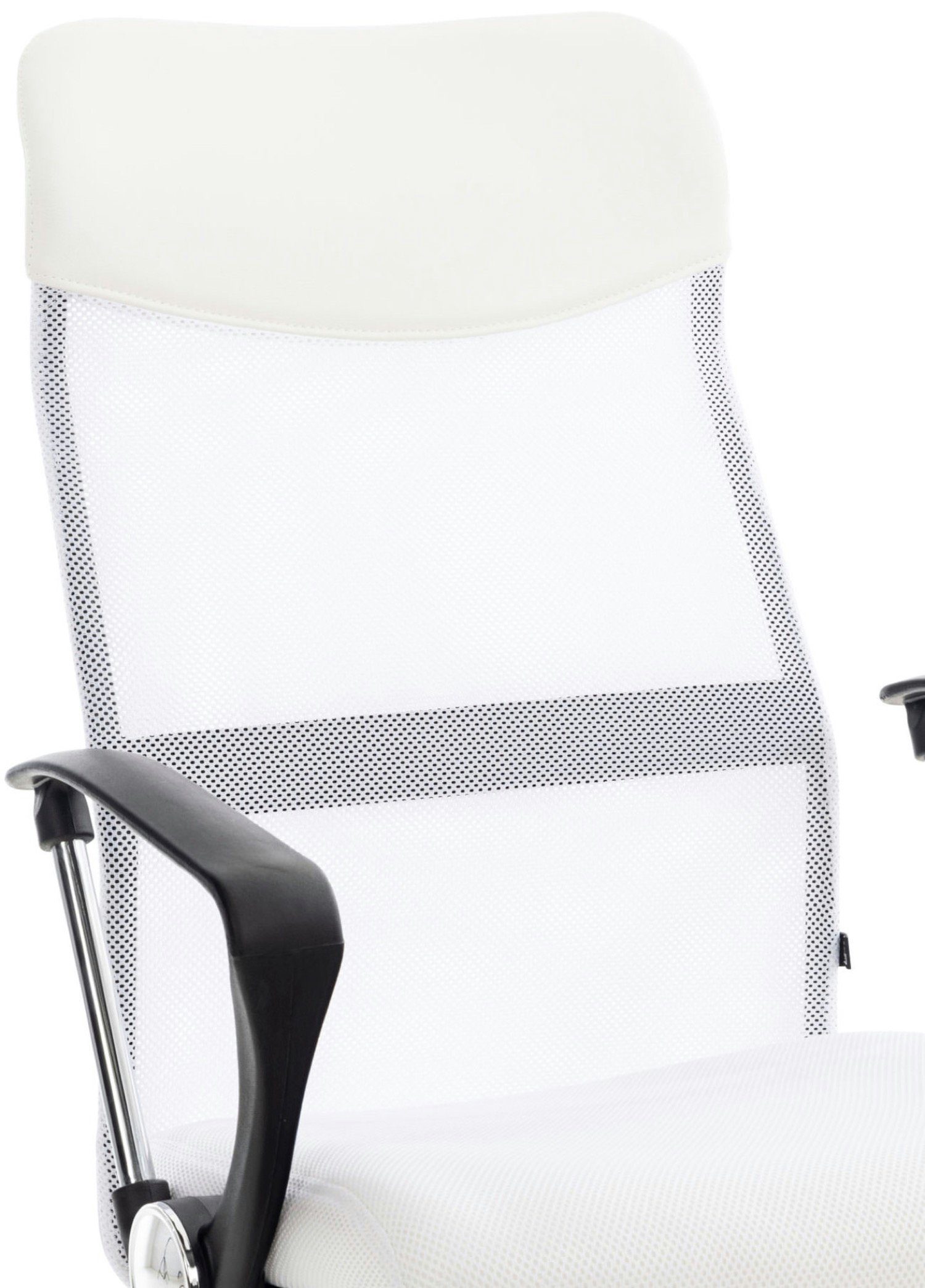 TPFLiving Bürostuhl drehbar - Metall Gestell: und Rückenlehne Sitzfläche: bequemer Drehstuhl, (Schreibtischstuhl, Bürostuhl Chefsessel, chrom höhenverstellbar 360° Kunstleder weiß XXL), Waterloo - mit