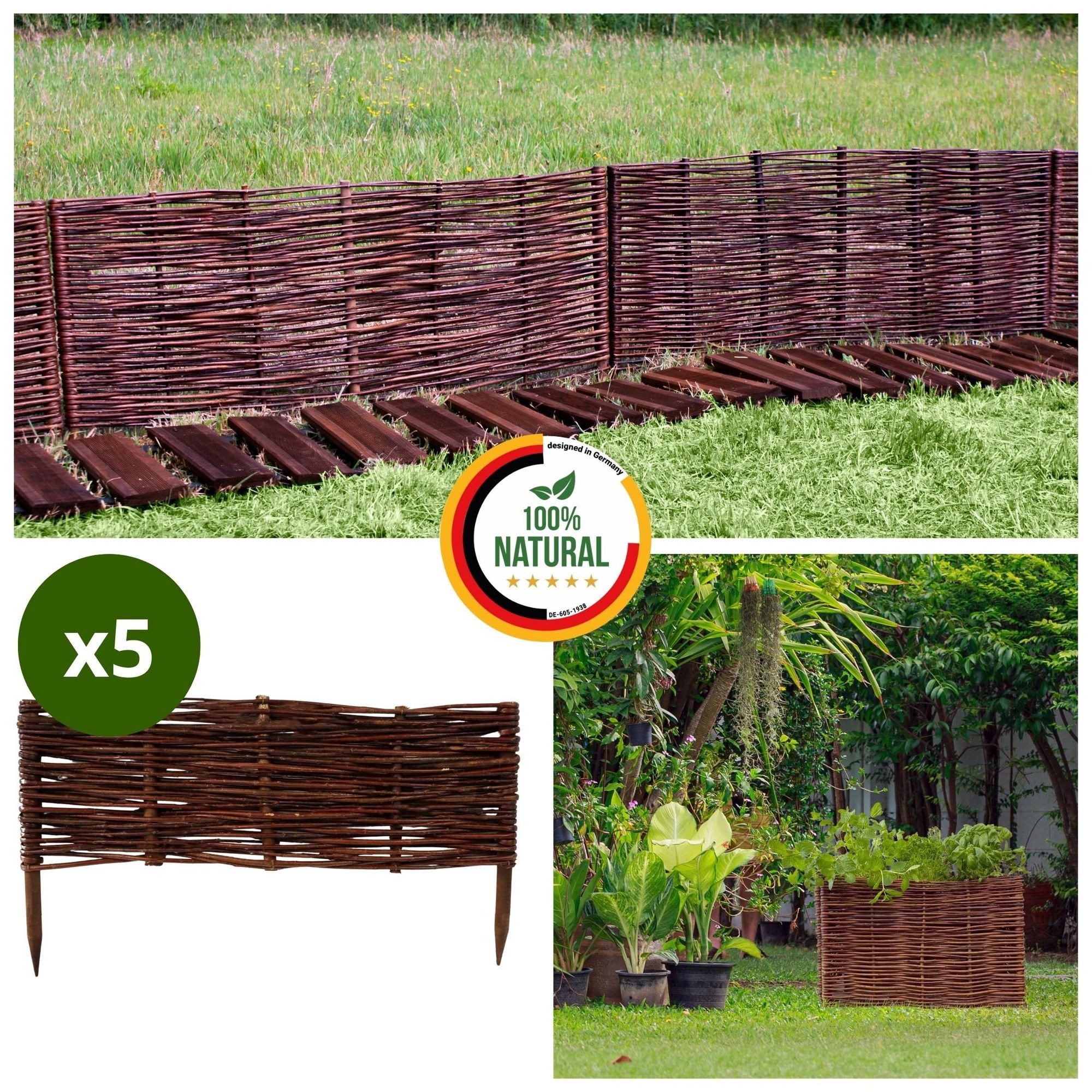 Floranica Weidenzaun Beeteinfassung Beetbegrenzung aus Weide Steckzaun, (5-St., (L:H) 60 x 20 cm), Rasenkante aus Weidengeflecht Beetzaun Weidenzaun Beetumrandung