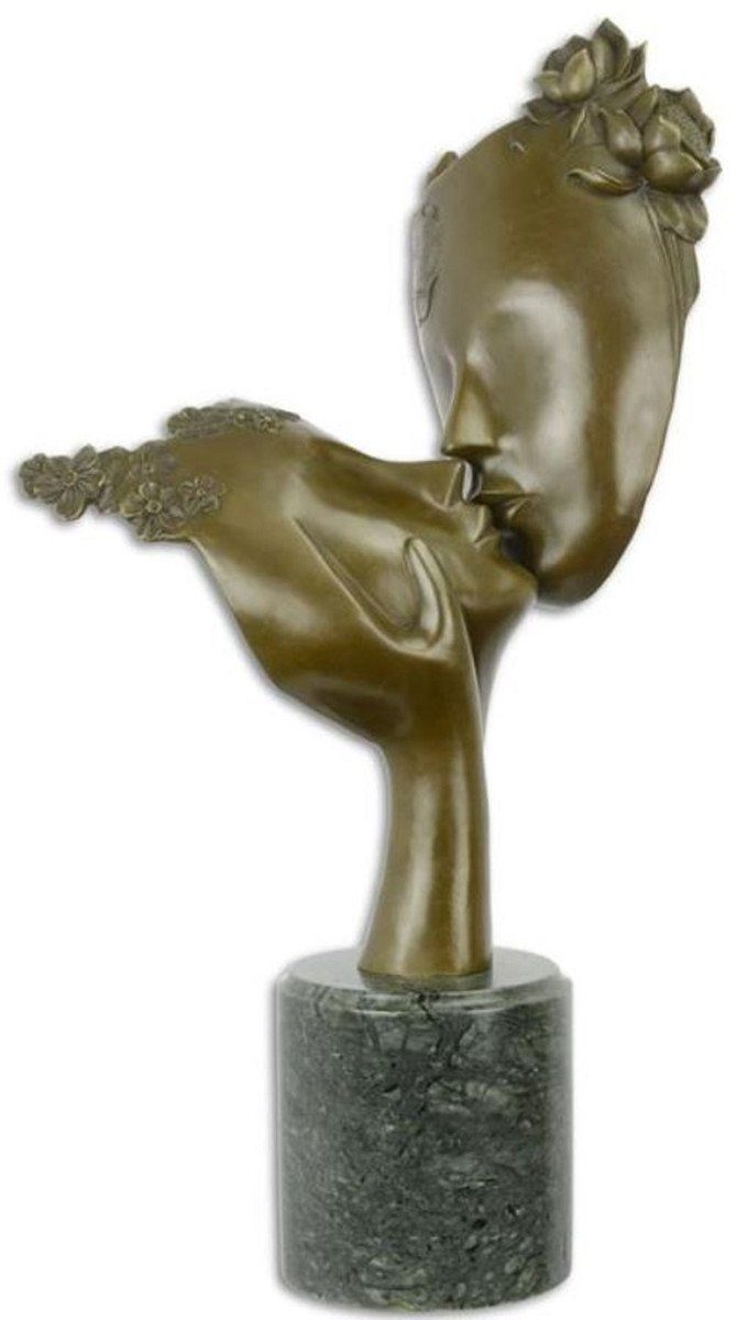 Casa Padrino Dekofigur Luxus Bronze Skulptur küssende Gesichter Bronze / Schwarz 30 x 23,7 x H. 53,6 cm - Bronzefigur mit Marmorsockel - Deko Accessoires | Dekofiguren
