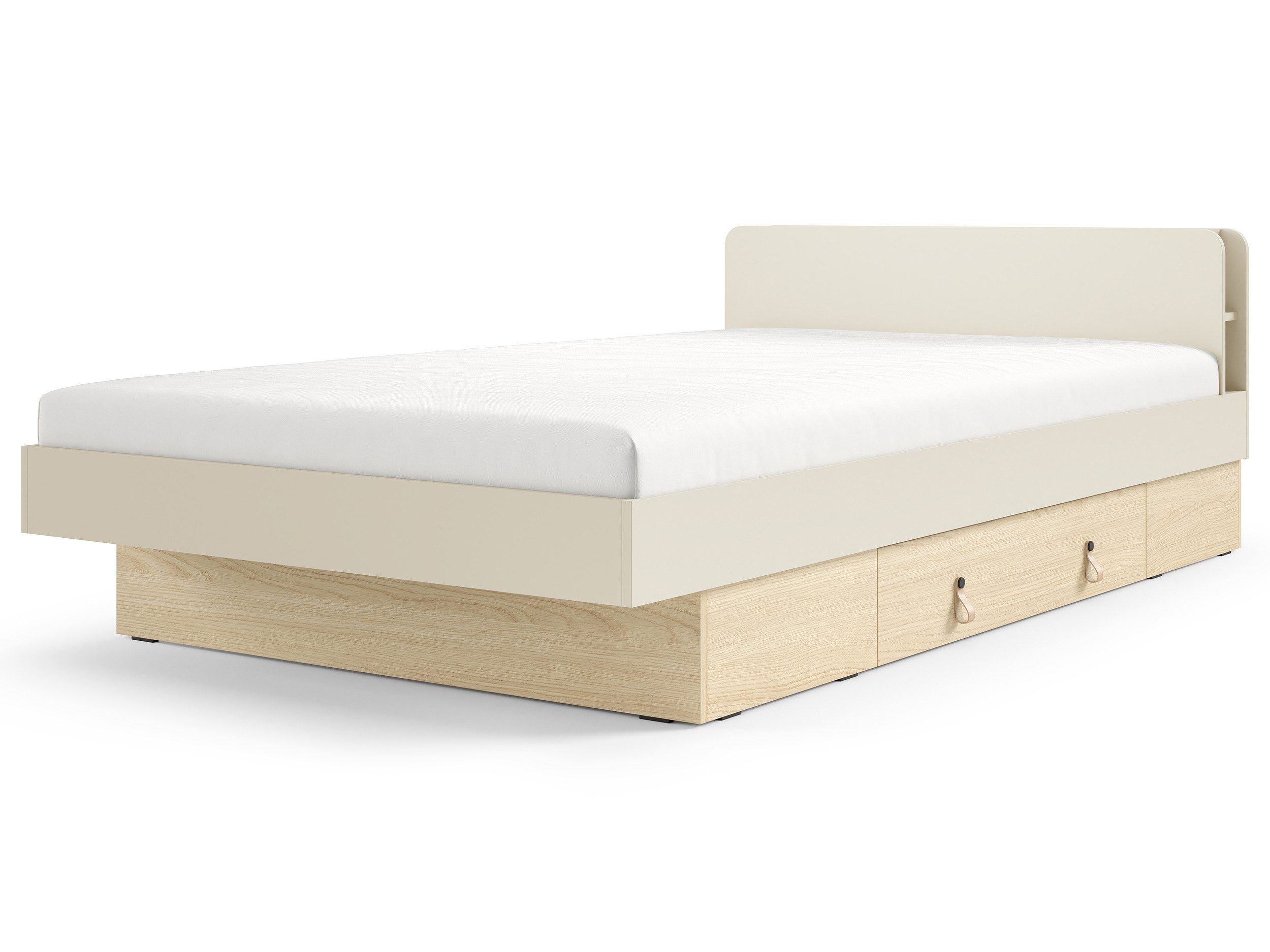 Beautysofa Jugendbett SORELLA 120 × 200 cm mit Lattenrost und Schublade (wahlweise ohne Matratze oder mit MEDIRO CORE), Porcini oder Macadamia mit Eiche Mavelie