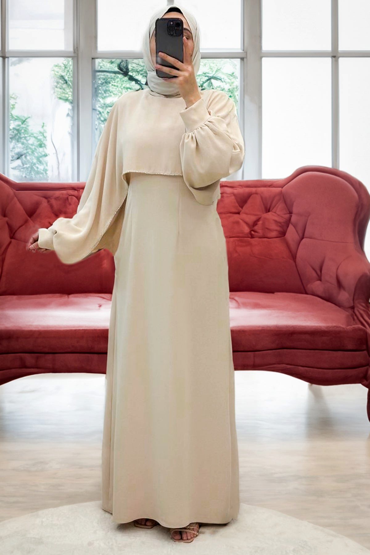 Modabout Maxikleid Langes Kleider Abaya Hijab Kleid Damen - NELB0007D2024KRM (1-tlg)