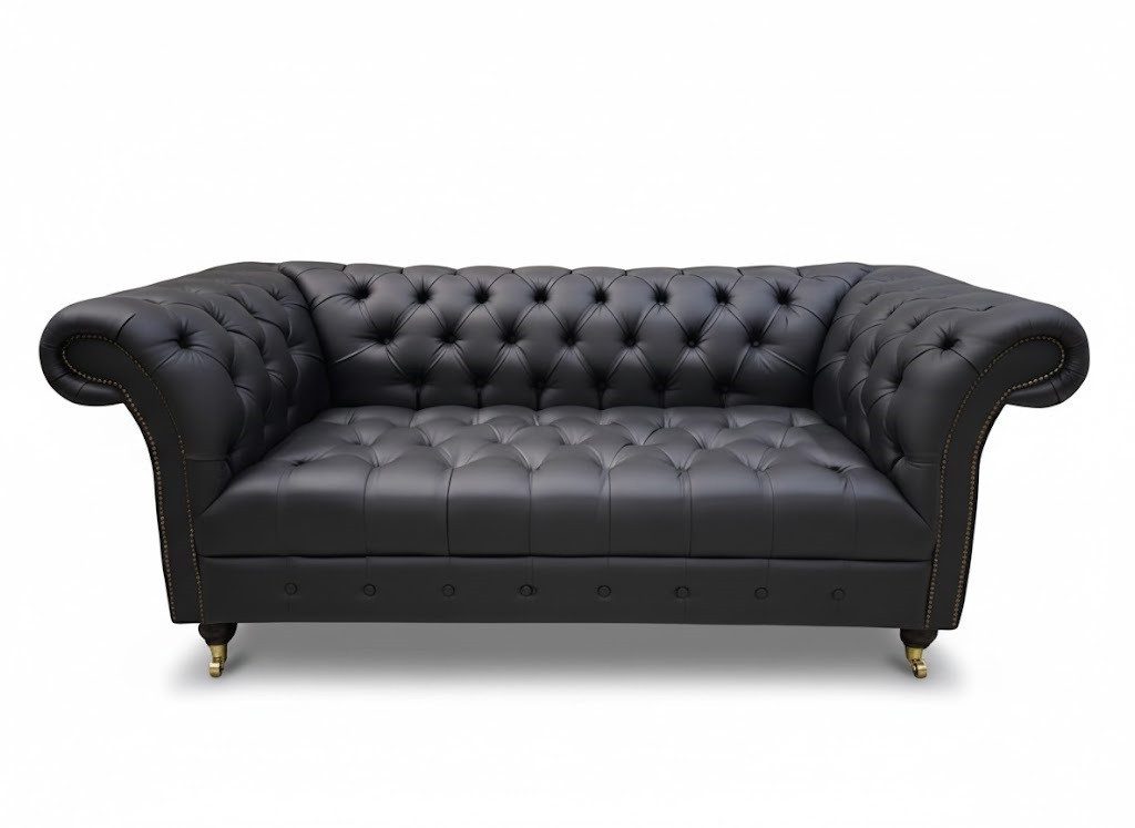 JVmoebel Chesterfield-Sofa Chesterfield Original Sofa Textil Sofa Stoff Schwarz 100% Leder Sofort, Made in Europa
