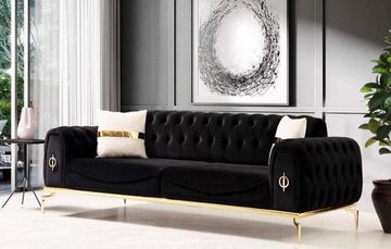 JVmoebel Wohnzimmer-Set Sofagarnitur Luxus Chesterfield Sitzgruppe Dreisitzer Schwarz 3+3 Sitz, (2-St., 2x 3-Sitzer ohne Couchtisch), Made in Europa