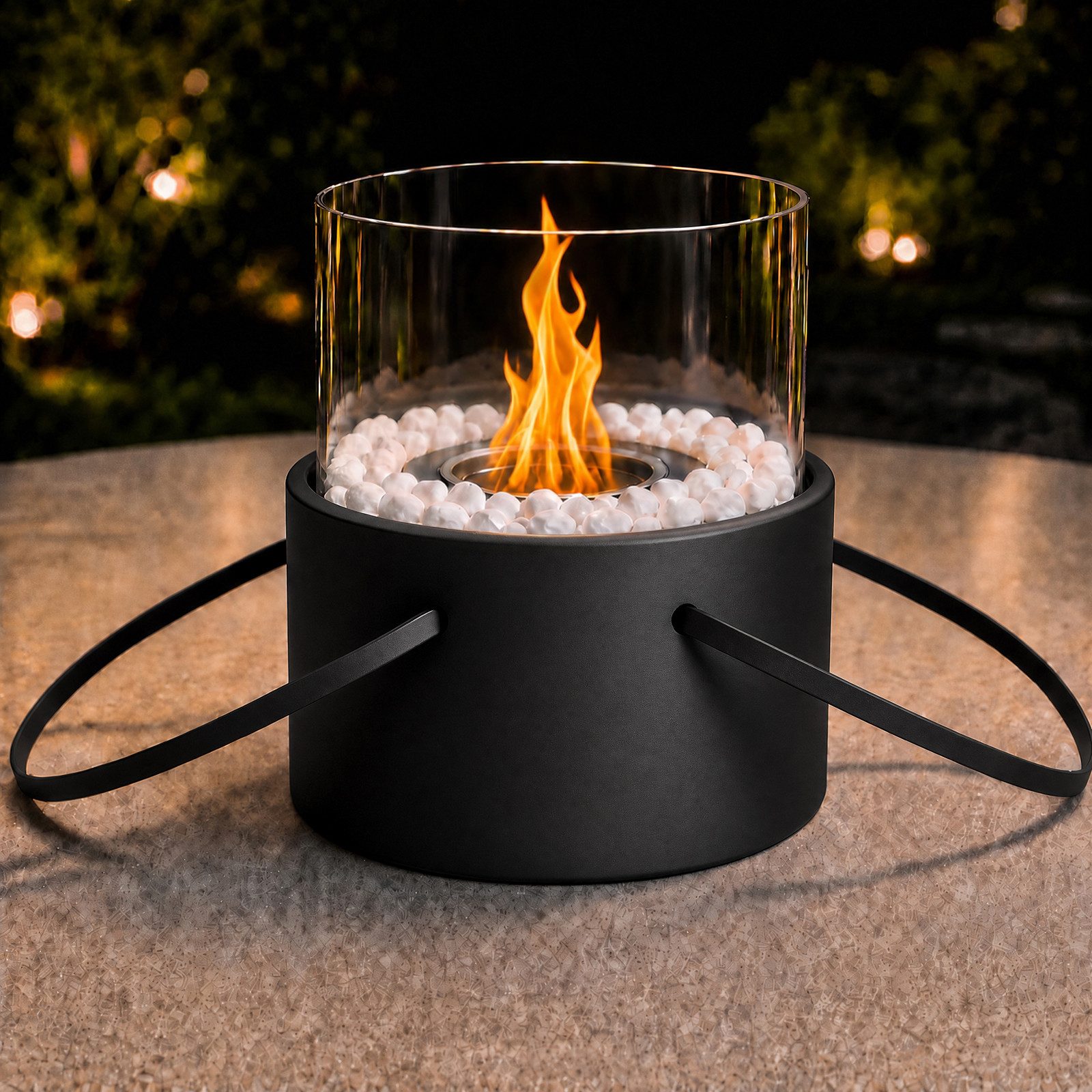 Ledklang Tischfeuer Ethanol Tischkamin Rund Kamin,Tragbare Dekokamin,Schwarz,16*17CM (für Tisch, Terrasse, Balkon & Garten), Als Party Geschenkidee stilvolle Tischdeko oder festliche Atmosphäre