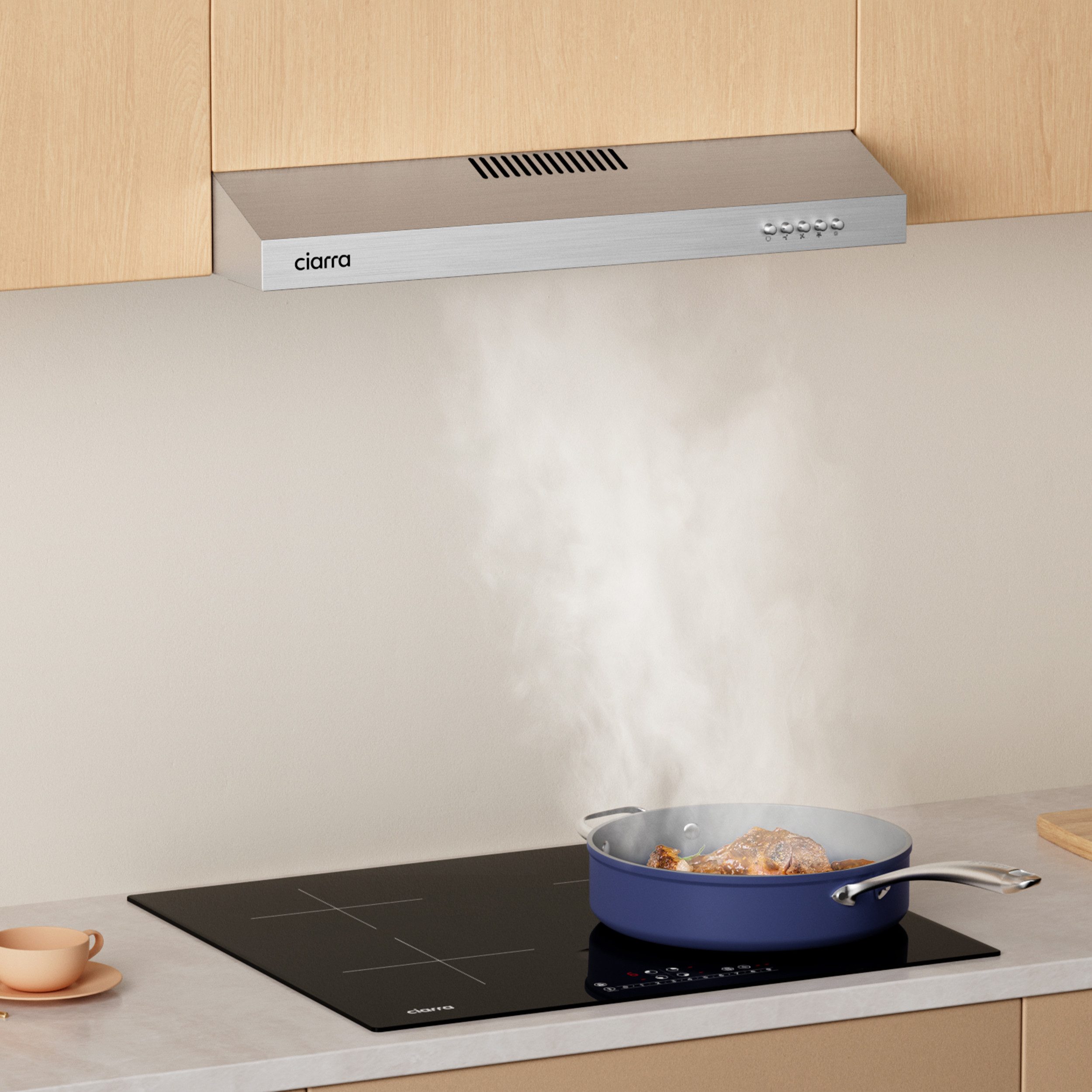 CIARRA Unterbauhaube 60 cm A+ 220 m³/h Abluft & Umluft 3 Stufen LED leise VMS6903DS 60 cm A+ 220 m³/h Abluft & Umluft 3 Stufen LED leise VMS6903DS, Leise Abzugshaube Edelstahl, Aluminium- & Kohlenfilter LED, 61 dB