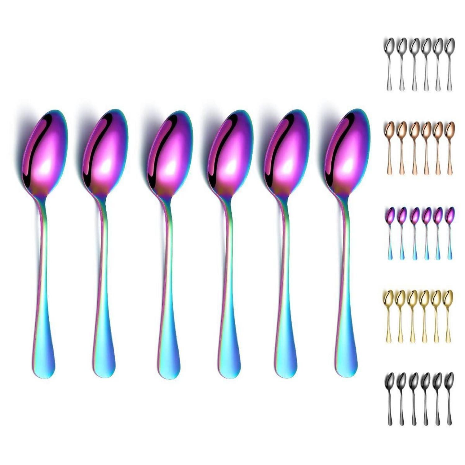 LuxusKollektion Dessertlöffel Menuelöffel Regenbogen 6er Set 20,3cm Edelstahl (6 Stück)