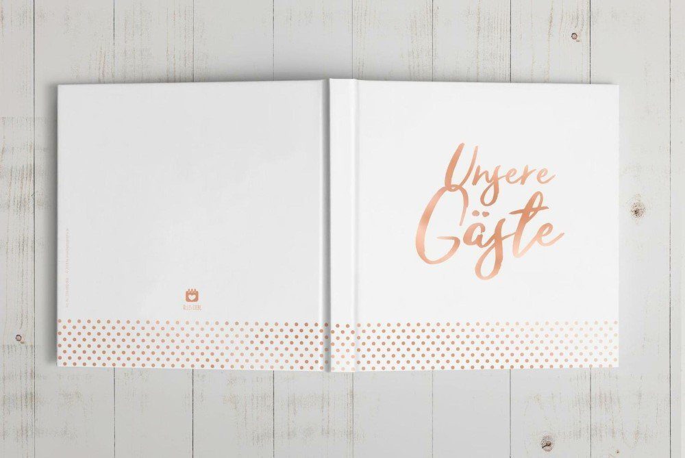 bigdaygraphix Notizbuch Roségold Quadratisches Gästebuch 22x22 Erinnerungen, Einzigartige Gestaltung mit edlem Roségold.