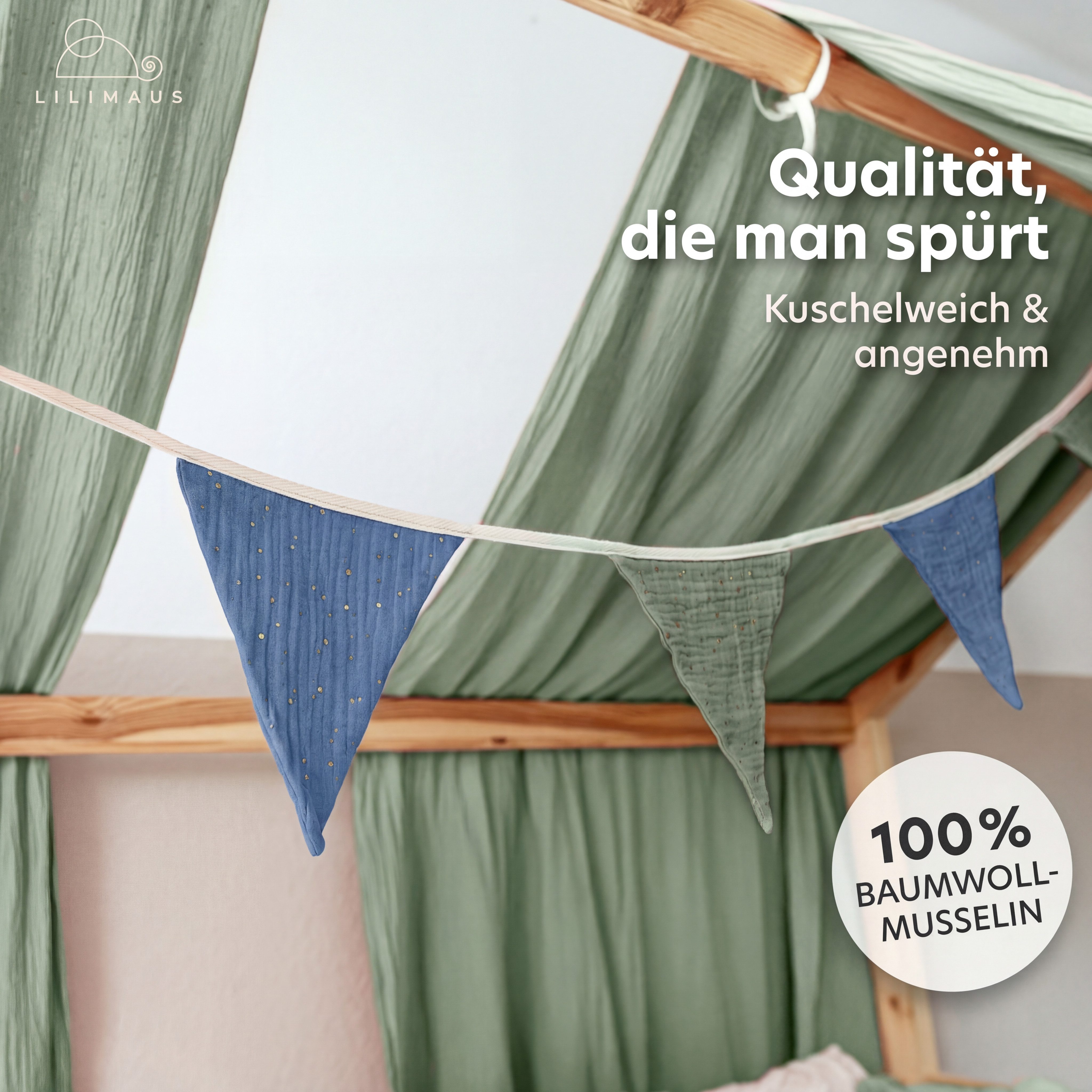 lilimaus Wimpelkette Sternenkette für Kinderzimmer - handgenähte Stoff-Girlande, handgefertigte Stoff-Girlande ca. 300 cm - Wimpel oder Sterne