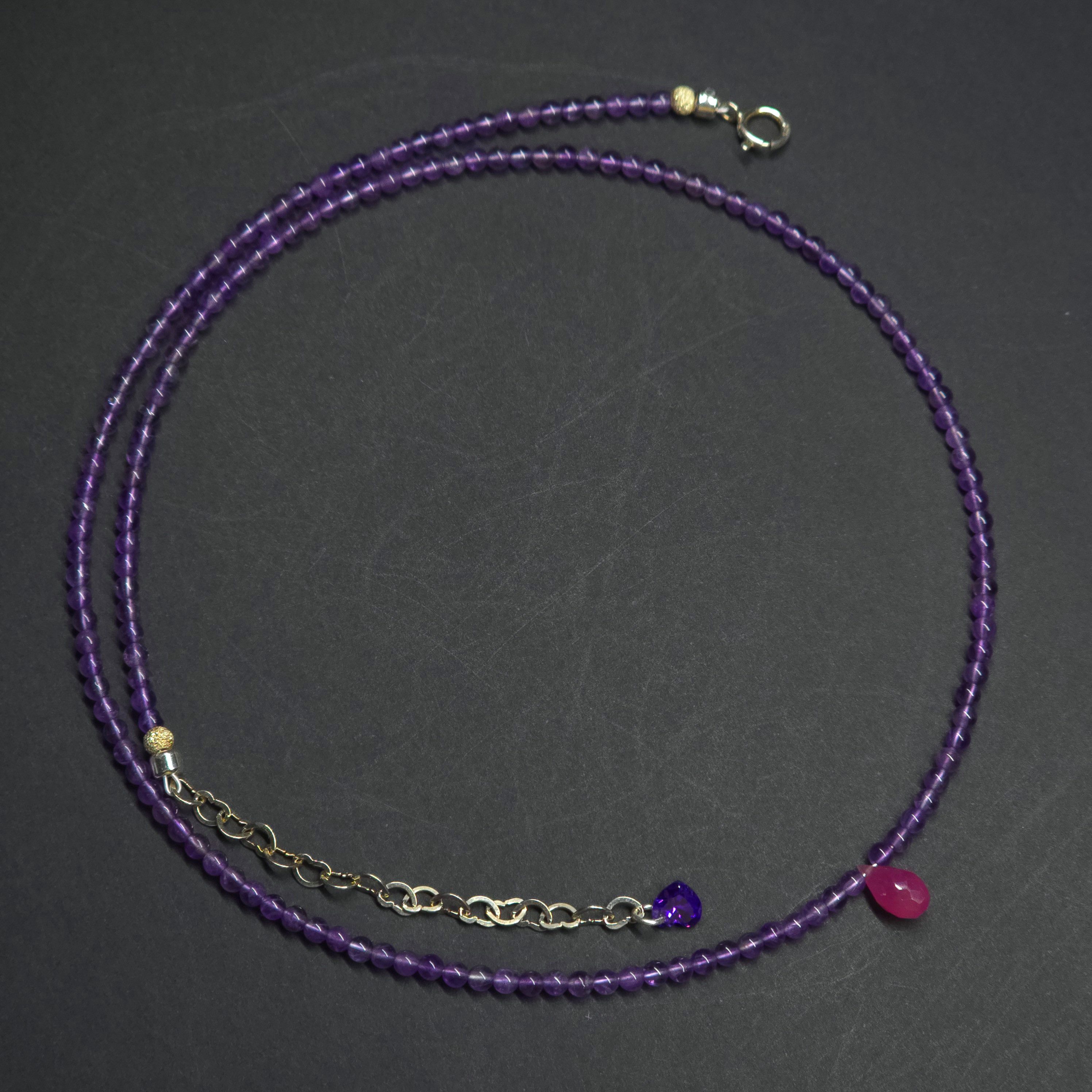 GOLDEN Charm-Kette Amethyst Kette 2,5 mm mit Rubin Anhänger, 925 Silber, Handgemacht
