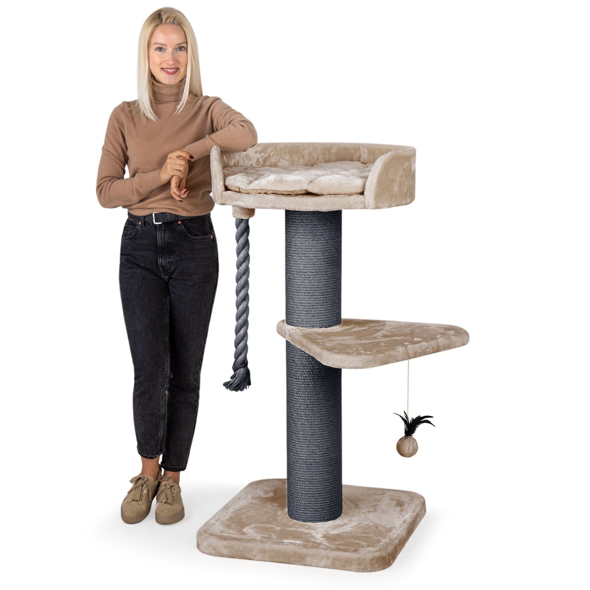 Happypet Kratzbaum FELIX, Katzenbaum 'Felix', Gesamthöhe 120 cm, mit Spielseil und Liegemulde