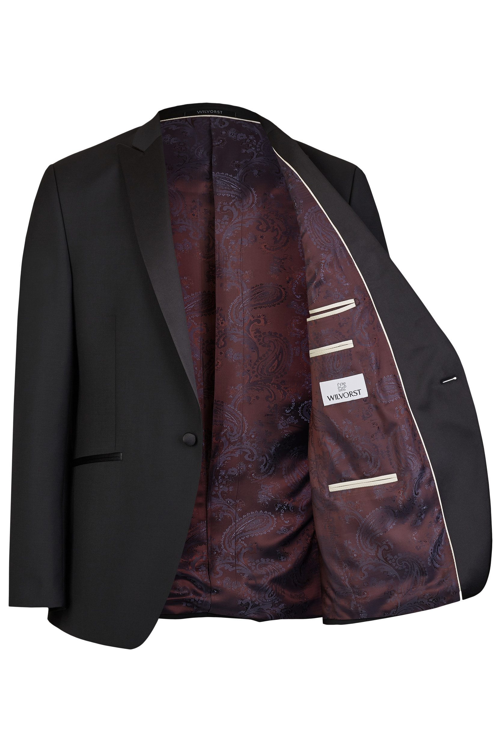 Wilvorst Sakko Wilvorst CLASSICs Herren Smokingsakko Spitzfacon Drop8 Schwarz