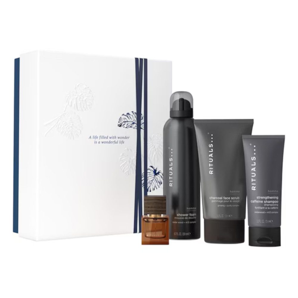 Rituals Pflege-Geschenkset von Homme 4 tlg: Scrub 70ml, Parfum 15ml, Duschgel 200ml, Shampoo 70ml