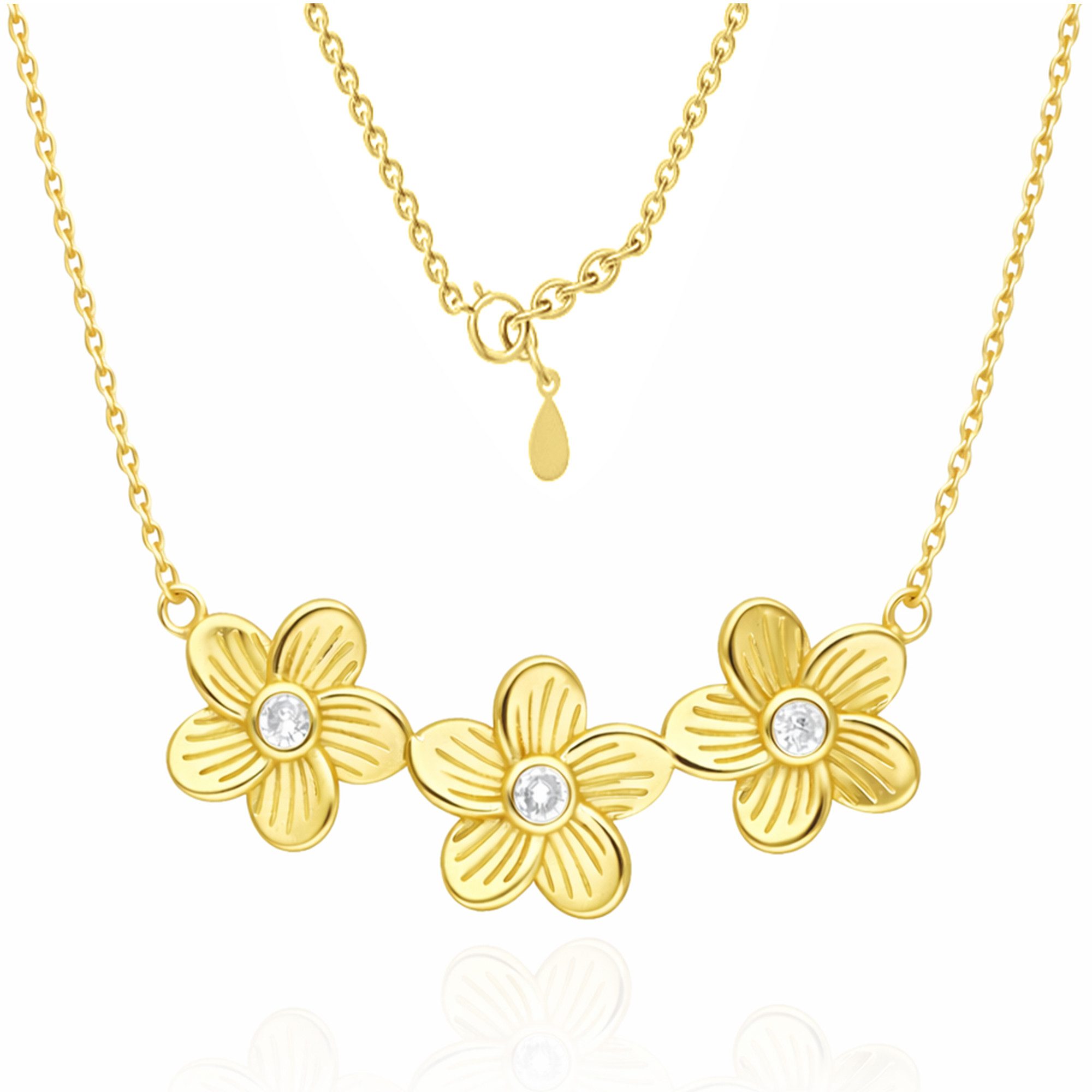 Limana Kette mit Einhänger Damen Blumen Halskette mit Anhänger 925 Silber gold elegante Blüten (Schmuck Silberkette inkl. Dose), Geschenk für Ehefrau Freundin Frauen Mutter Muttertag Weihnachten
