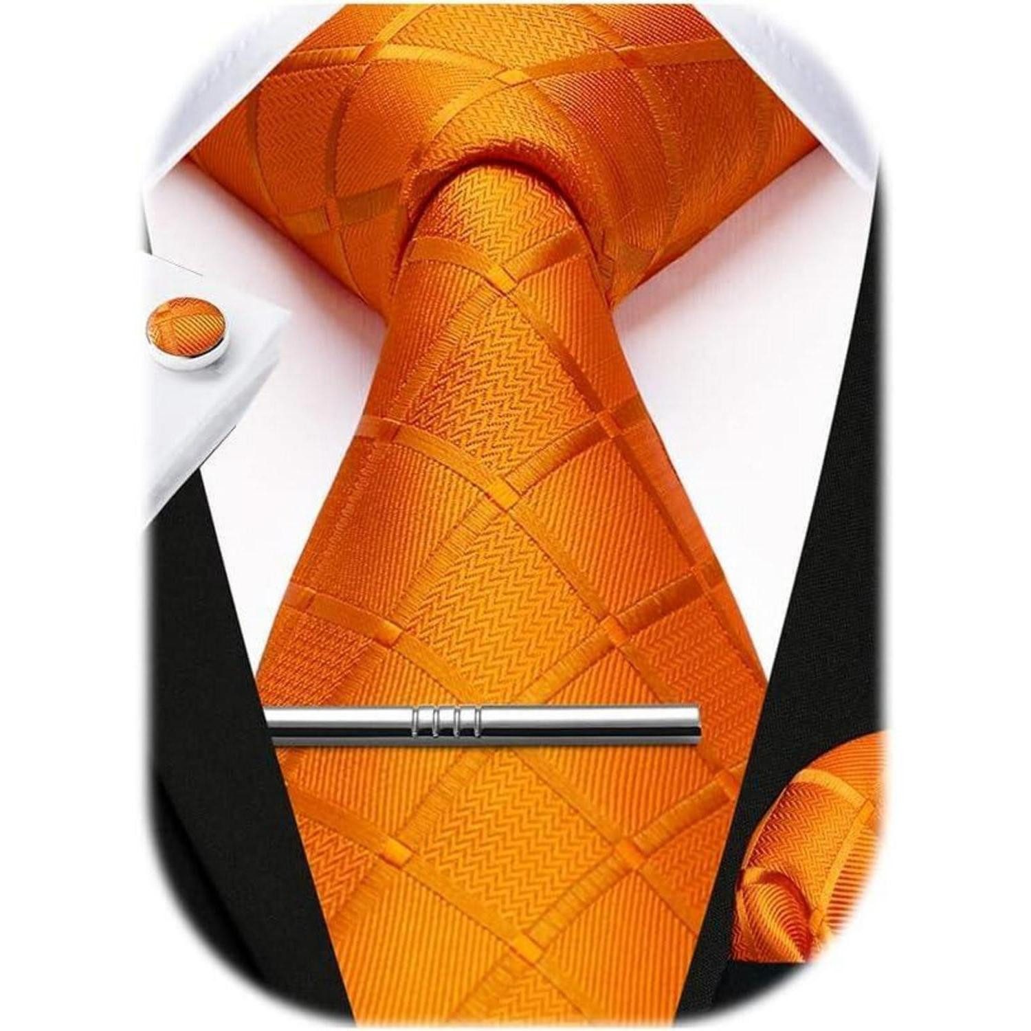 LuxusKollektion Krawatte Krawatte Einstecktuch Manschettenknöpfe Hochzeit Herren Orange