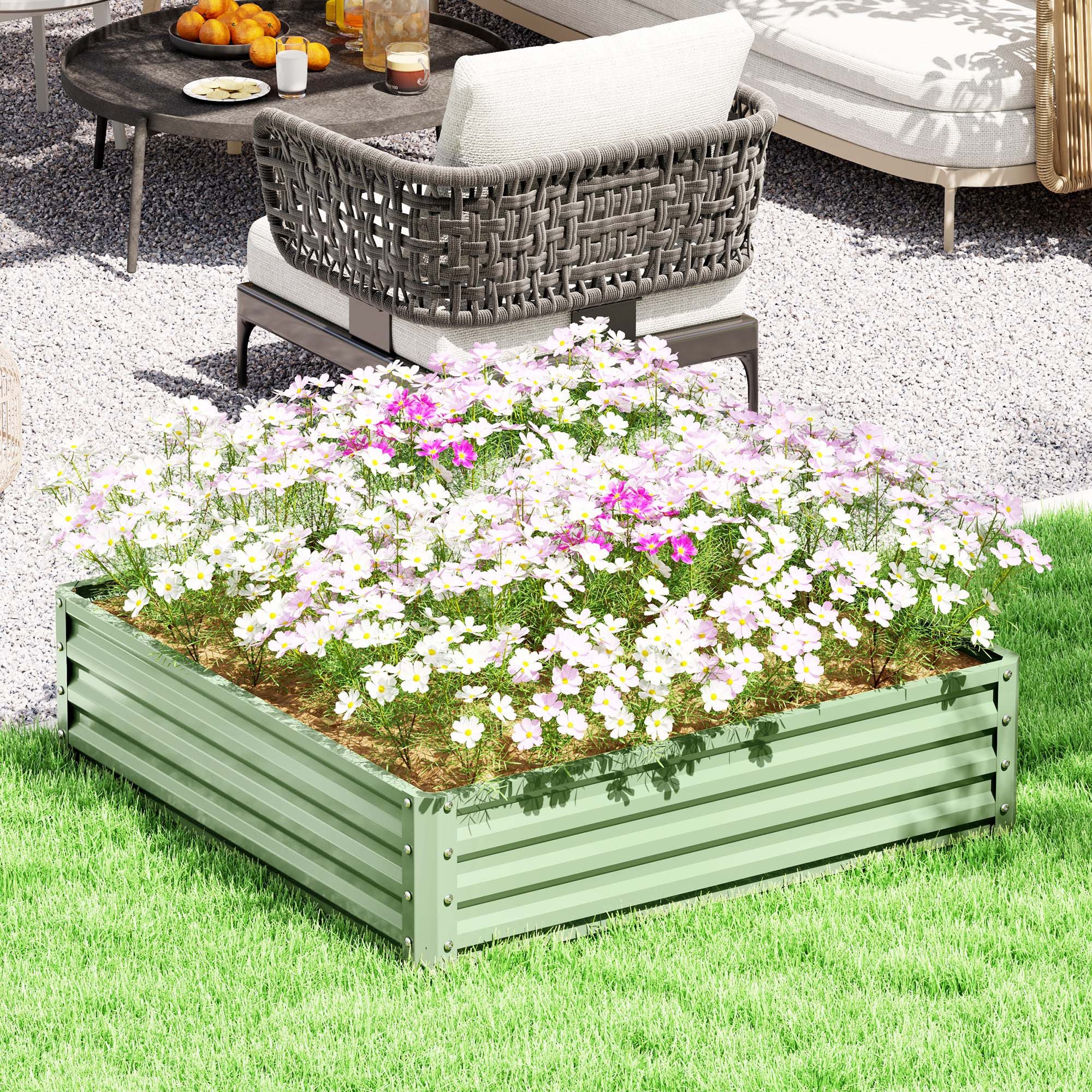 Thumbnail - Outsunny Hochbeet aus Stahl, rostfrei (Gemüsebeet, 1 St., Blumenkasten), für Garten, Terrasse, Balkon, Stahl, Grün, 120 ...
