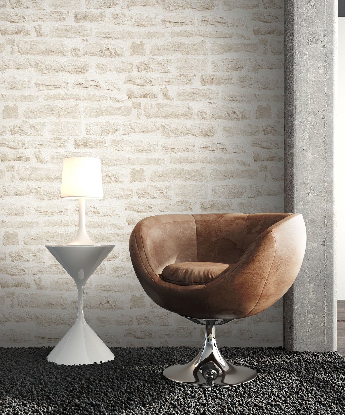 Newroom Vliestapete natur Tapete Ziegelstein Stein, Steintapete Beige Steintapete Ziegelstein Backstein Mauerwerk Klinker Stein Tapete Steinoptik Wohnzimmer, Backstein