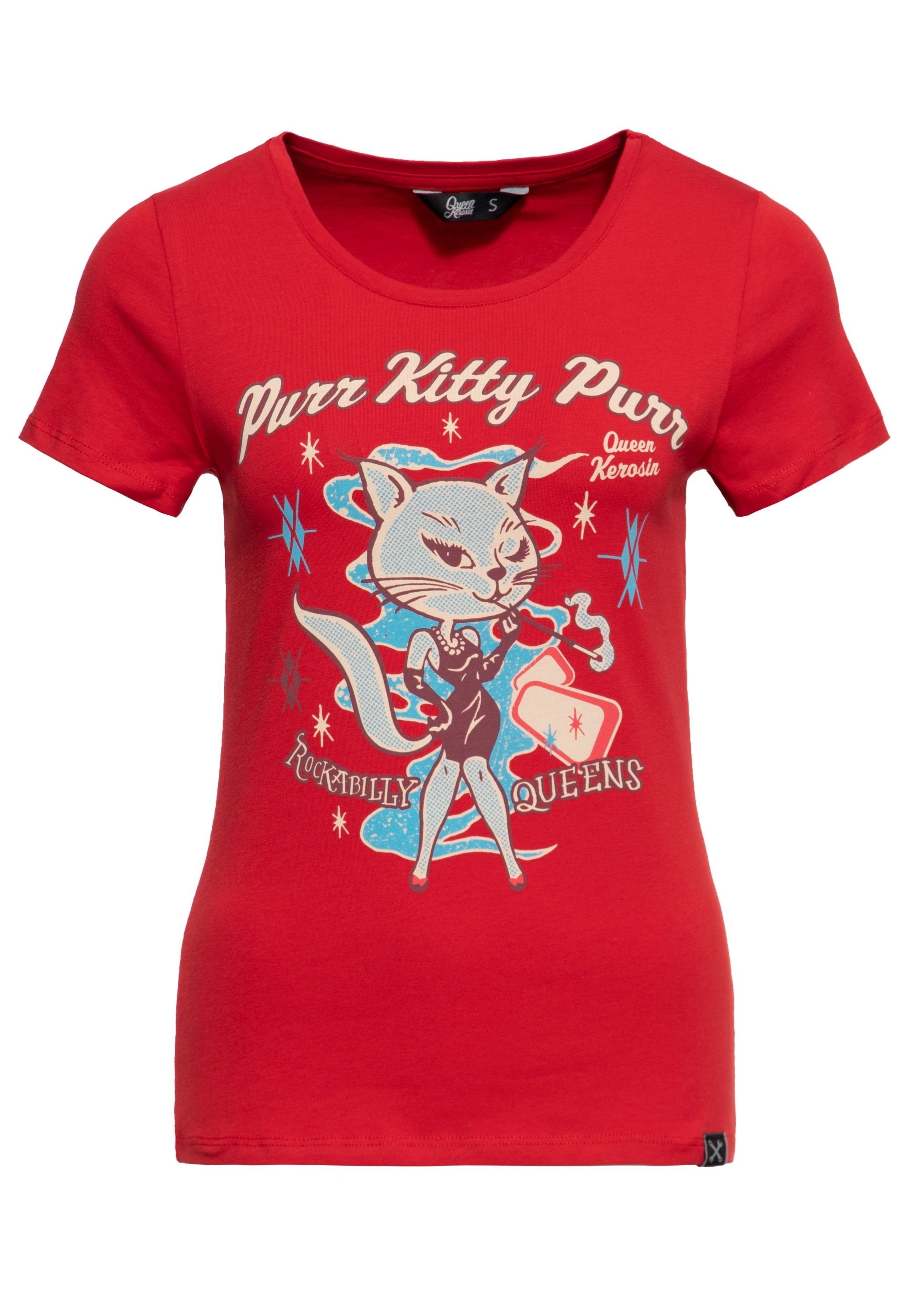 QueenKerosin Print-Shirt Purr Kitty Purr (1-tlg) mit Rockabilly-Artwork