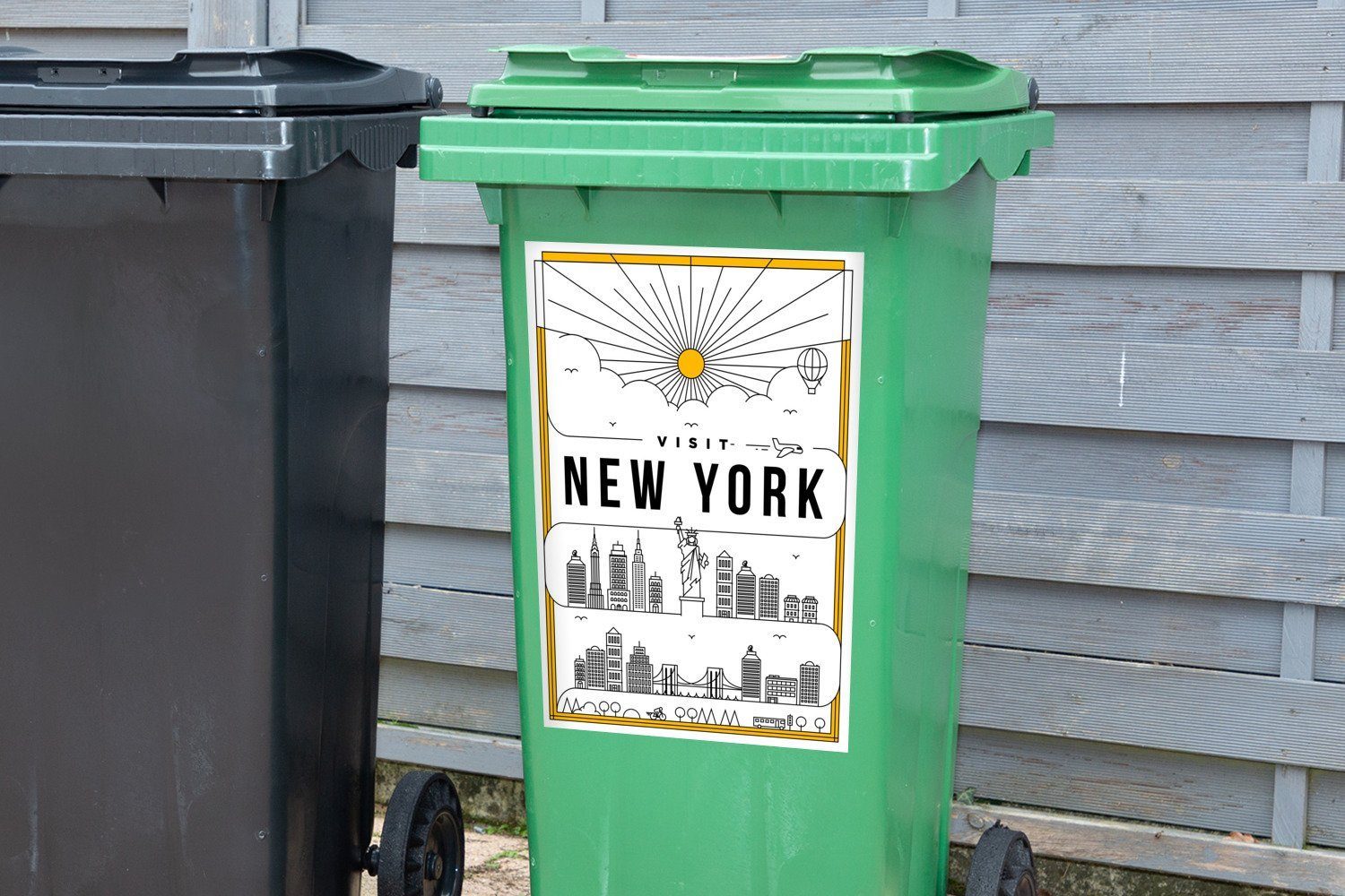 Wandsticker Container, - New Skyline Mülleimer-aufkleber, York Freiheitsstatue Sticker, St), Mülltonne, Abfalbehälter MuchoWow - (1