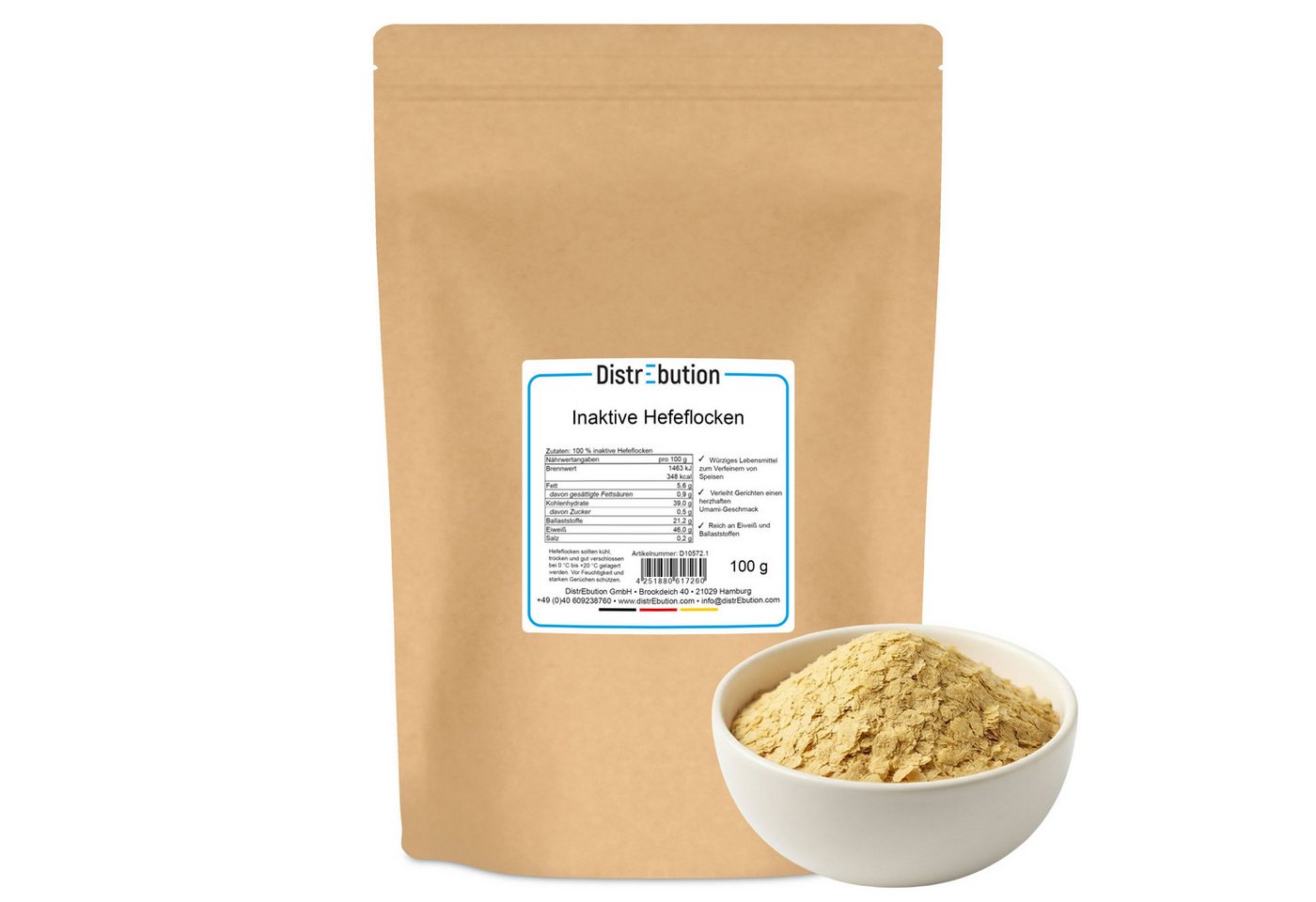 DistrEbution Gewürz Hefeflocken, vegane Parmesan-Alternative für Pasta und Salate, 1 x, Würzig-nussiger Umami-Geschmack, inaktive Nährhefe