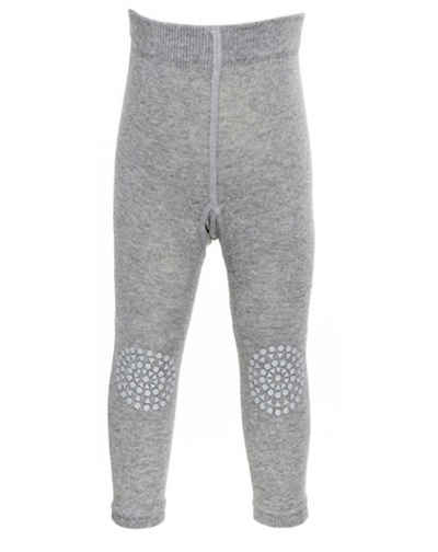 GoBabyGo Leggings Krabbel Leggings mit Knieschutz mit ABS Noppen an den Knien - Leggins für Babys und Kleinkinder, Mädchen und Jungs (Hellgrau)