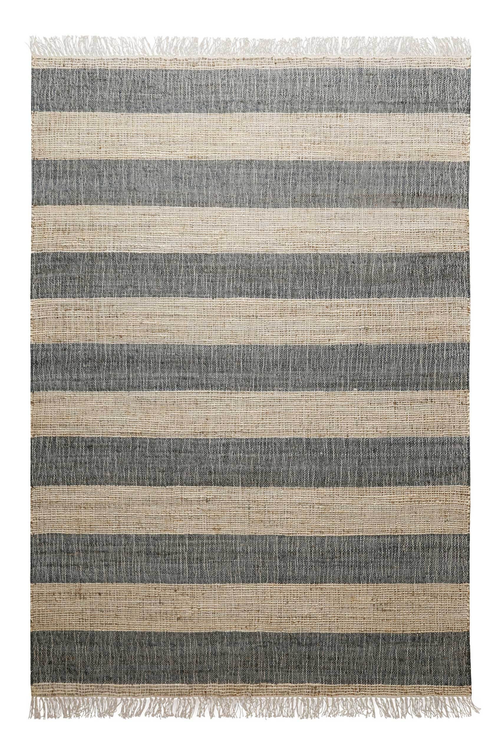 Teppich Virgil, Green Looop, rechteckig, Höhe: 4 mm, handgewebt aus Jute mit Baumwolle, Fransen, Streifen beige, grau