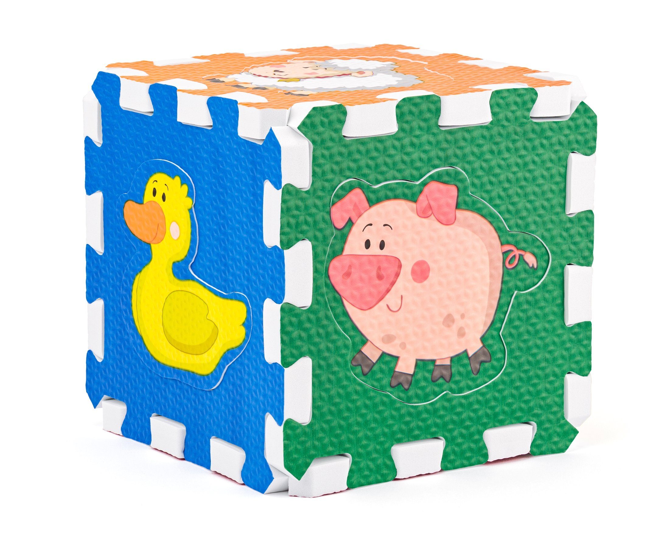 Woodyland Spielmatte 91679 Puzzle- und Spielmatte Würfel mit Tiermotiven. 12 tlg (12-St., 12 teilig), Puzzlematte zum Würfel zusammen bauen