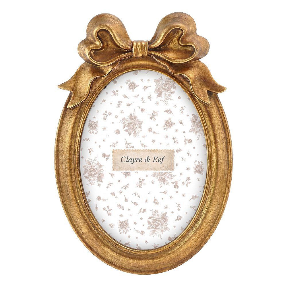 Clayre & Eef Bilderrahmen Prächtiger Bilderrahmen Oval Gold Barock mit Schleife 10x15