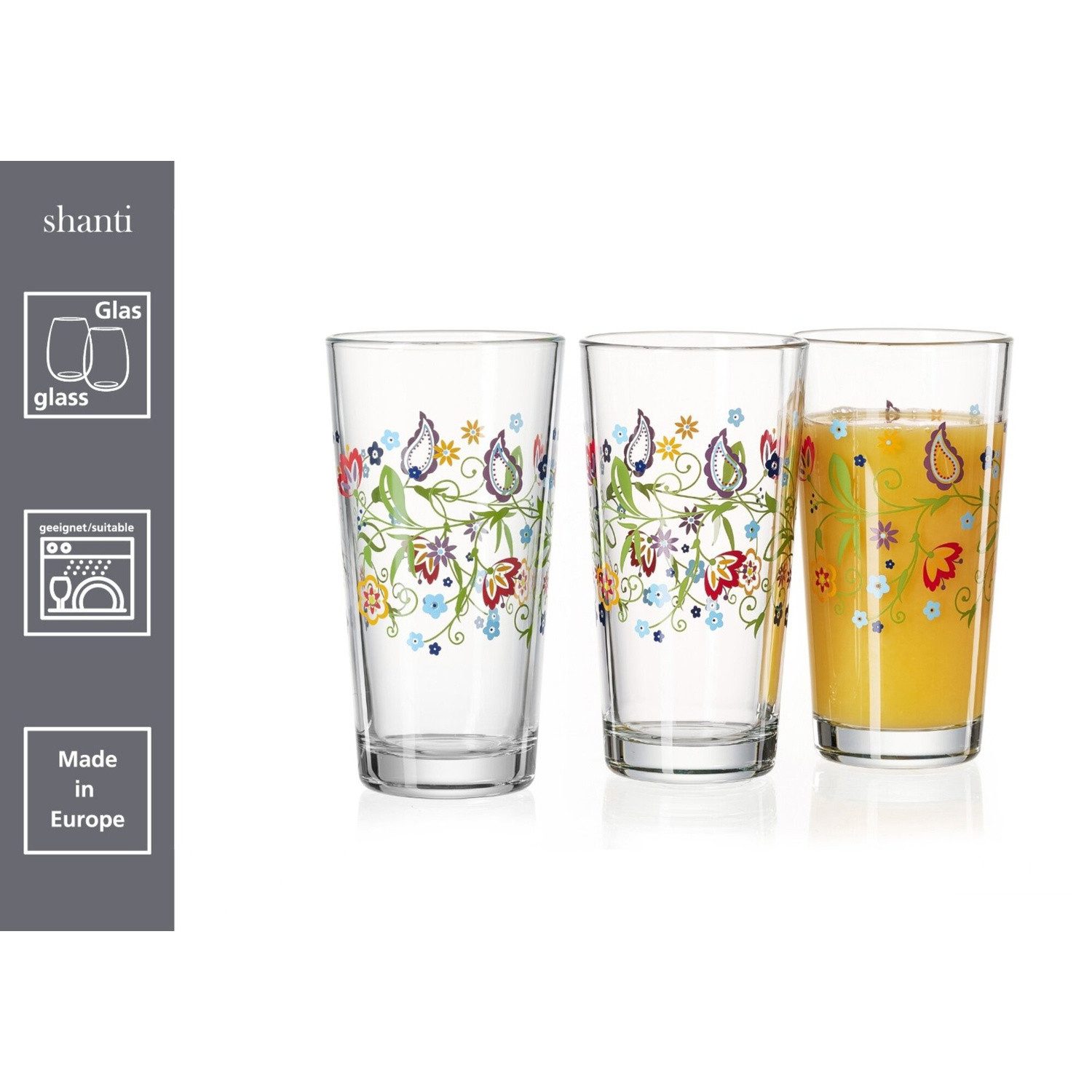 Ritzenhoff & Breker Glas Trinkglas Shanti mit Paisley-Blüten-Dekor 380 ml, Glas