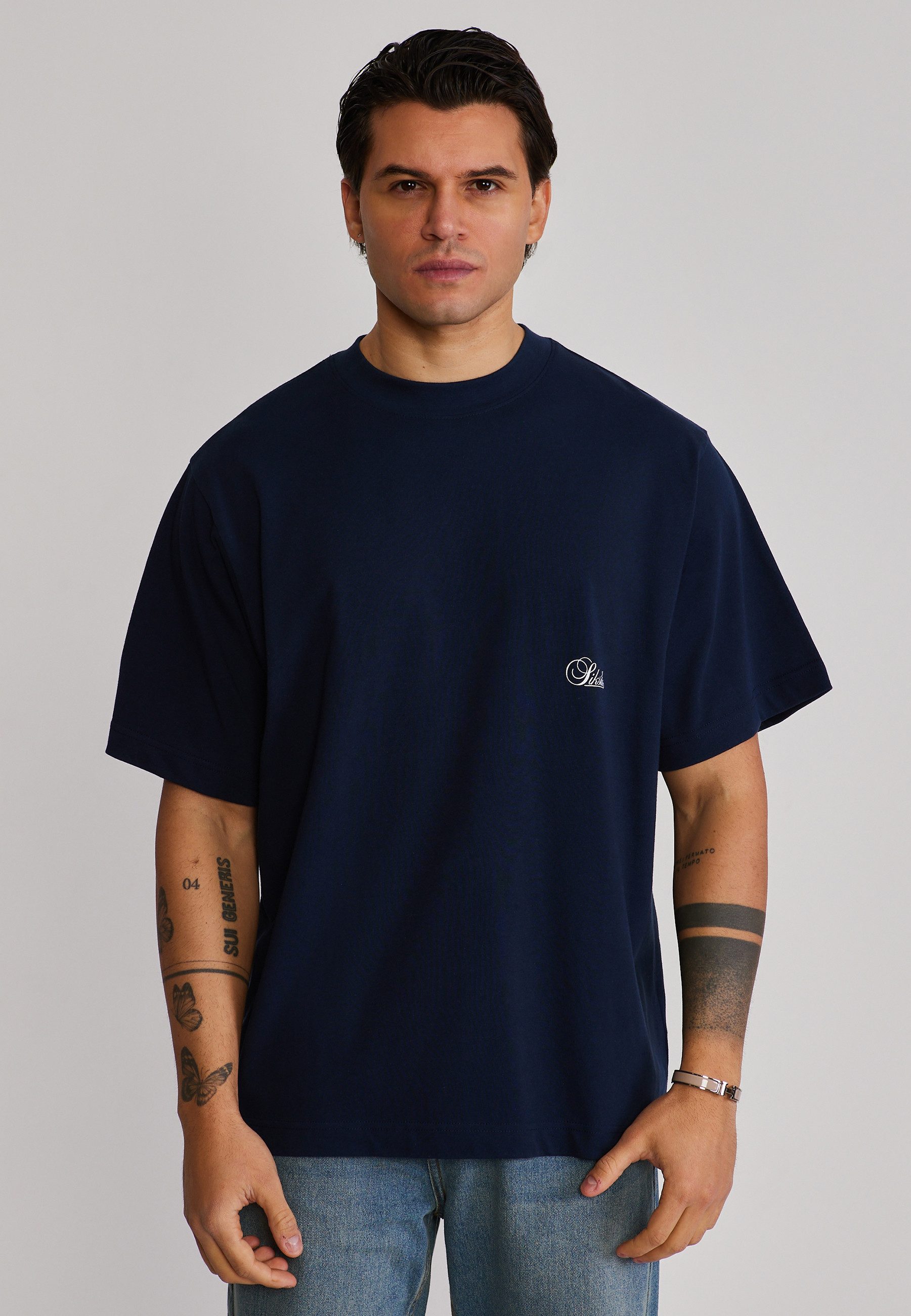 Siksilk T-Shirt SikSilk Herren Marineblaues Oversize-T-Shirt