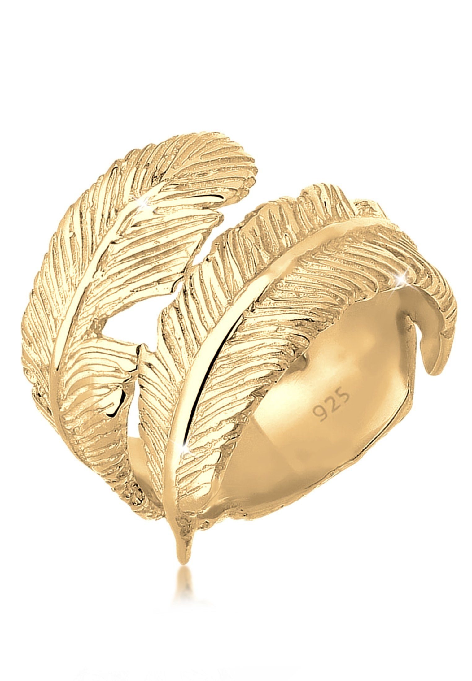 Elli Fingerring Offen mit Feder Design 925 Silber Gold