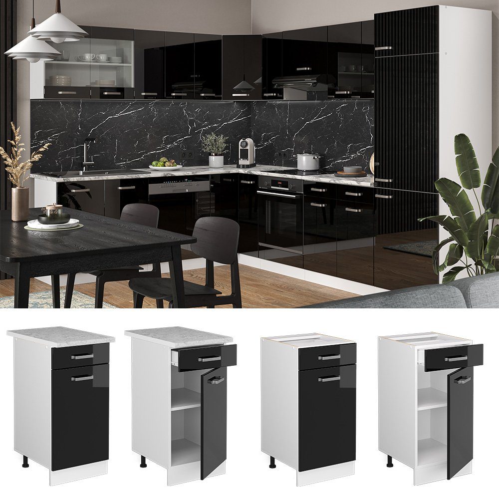 Vicco Unterschrank R-Line, Schwarz Hochglanz/Weiß, 40 cm ohne Arbeitsplatte (1-St)