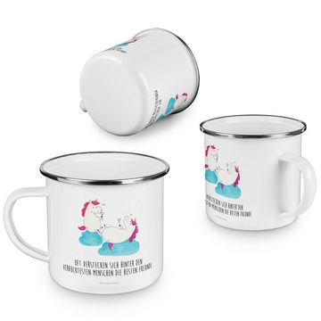 Mr. & Mrs. Panda Becher Einhorn Sekt - Weiß - Geschenk, Einhörner, Emaille Campingbecher, Spa, Emaille, Hochkratzfest