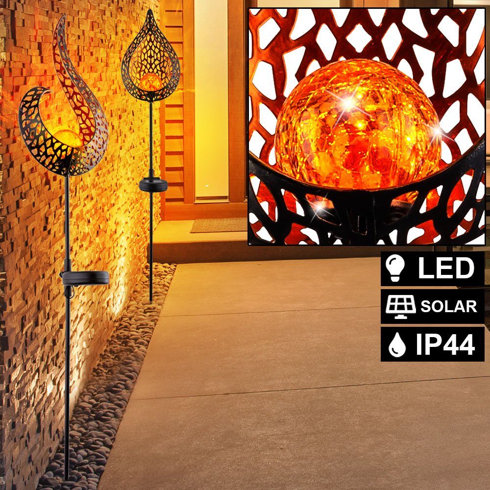 etc-shop LED Solarleuchte, LED-Leuchtmittel fest verbaut, Warmweiß, 2er Set LED Garten Solar Steck Lampen Beleuchtung Außen Erdspieß
