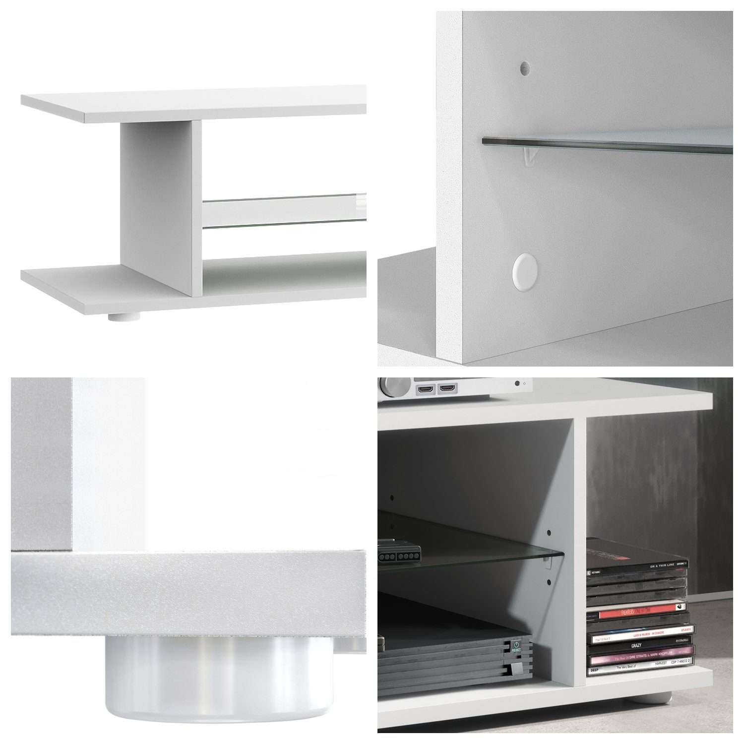 Vladon Lowboard Movie V3 (Lowboard + Tv-Aufsatz, mit insgesamt 8 Fächern), Weiß matt/Bordeaux Hochglanz (138,5 x 39 x 37,5 cm)