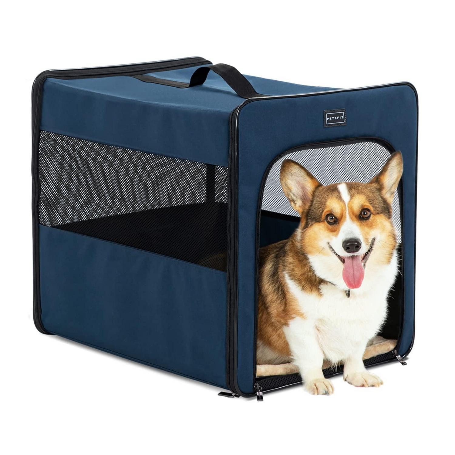 LuxusKollektion Hunde-Transportbox Hundebox faltbar Hundetransportbox Auto mittel M:61CM*46CM*53.5CM Blau