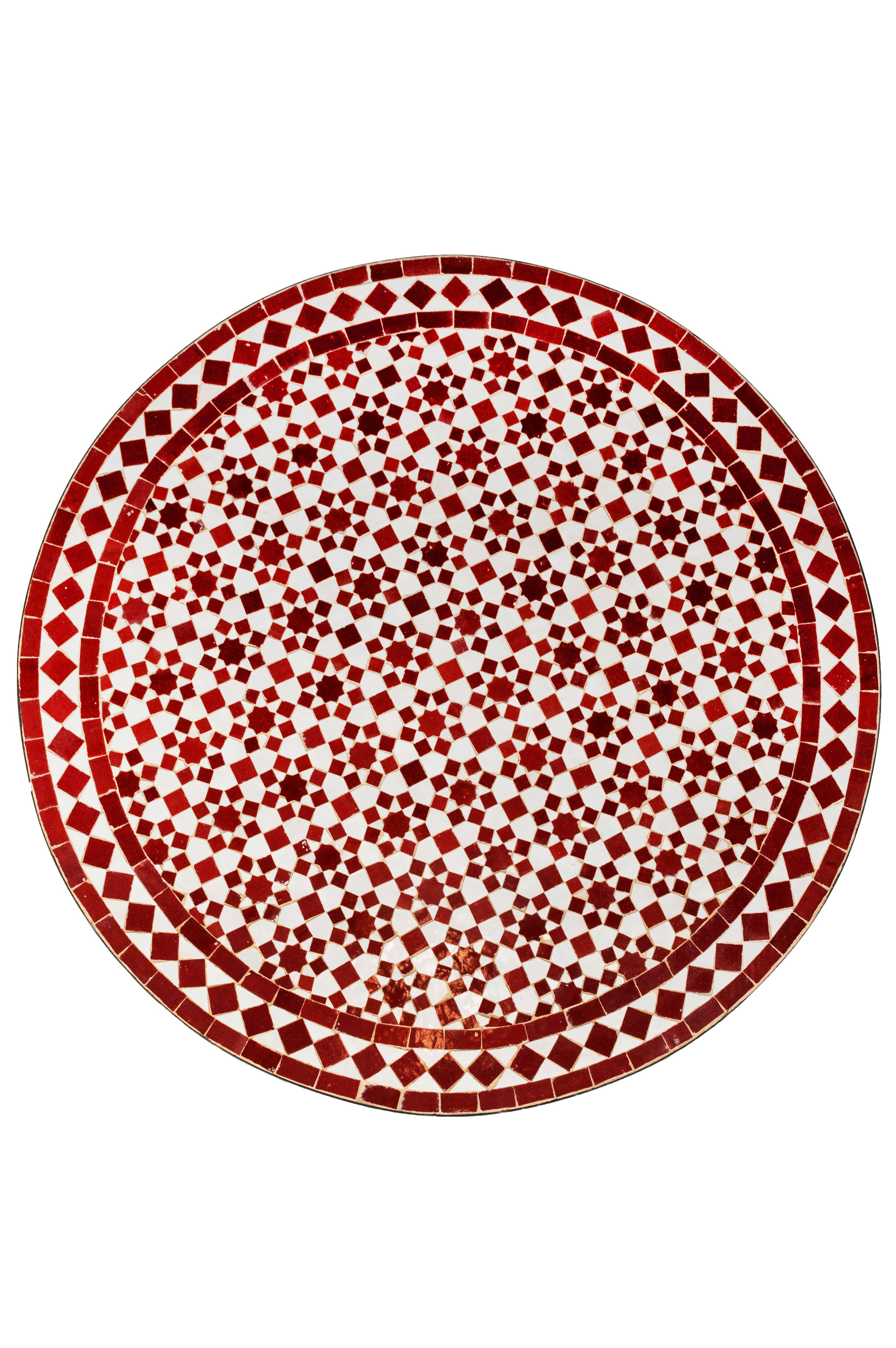 Marrakesch Orient & Mediterran Interior Esstischplatte Marokkanische Mosaikplatte Albaicin Bordeaux Natur ø 100cm (1 St)