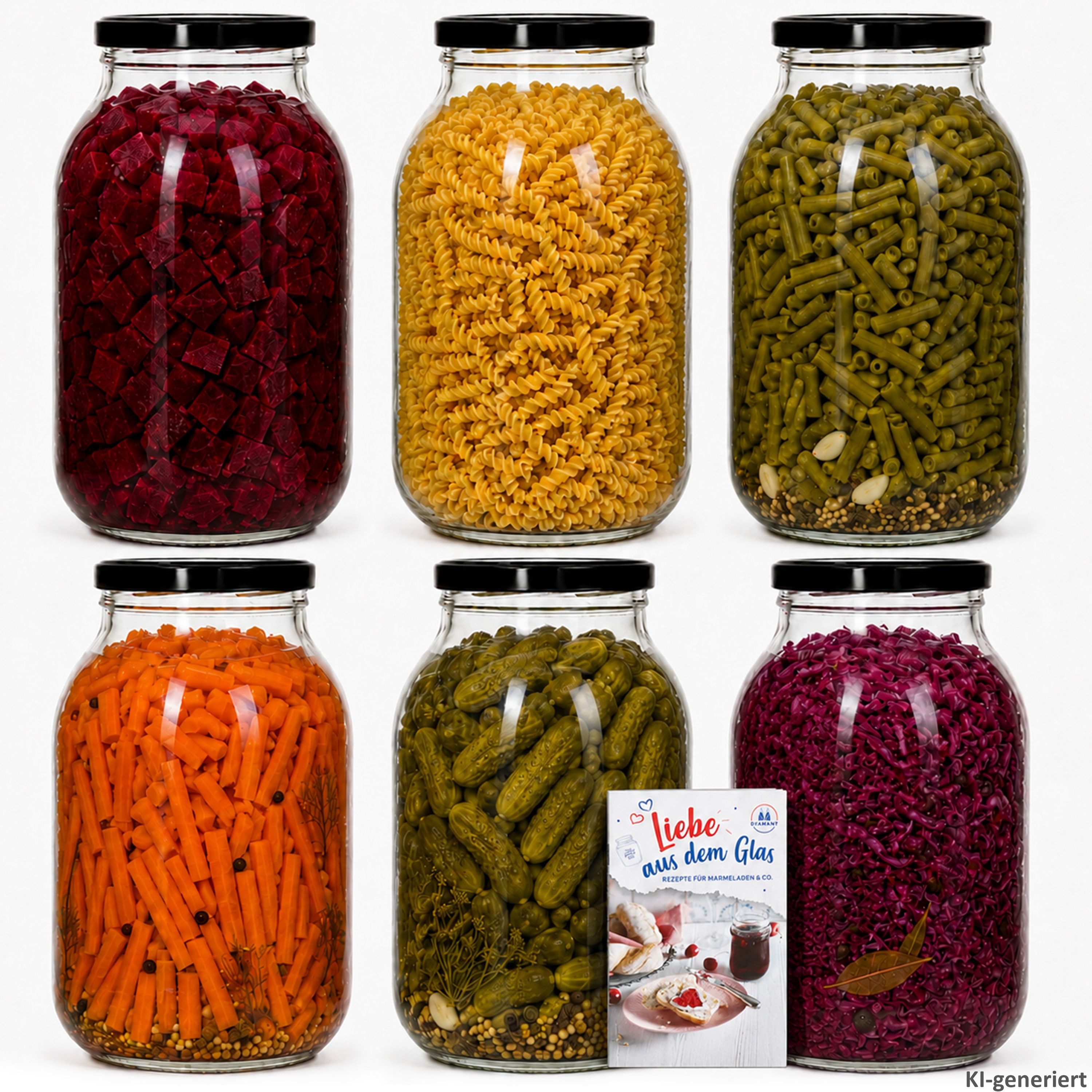 MamboCat Einmachglas 6er Set Einmachglas 3L Vorratsglas TO100 Deckel schwarz Rezeptheft, Glas