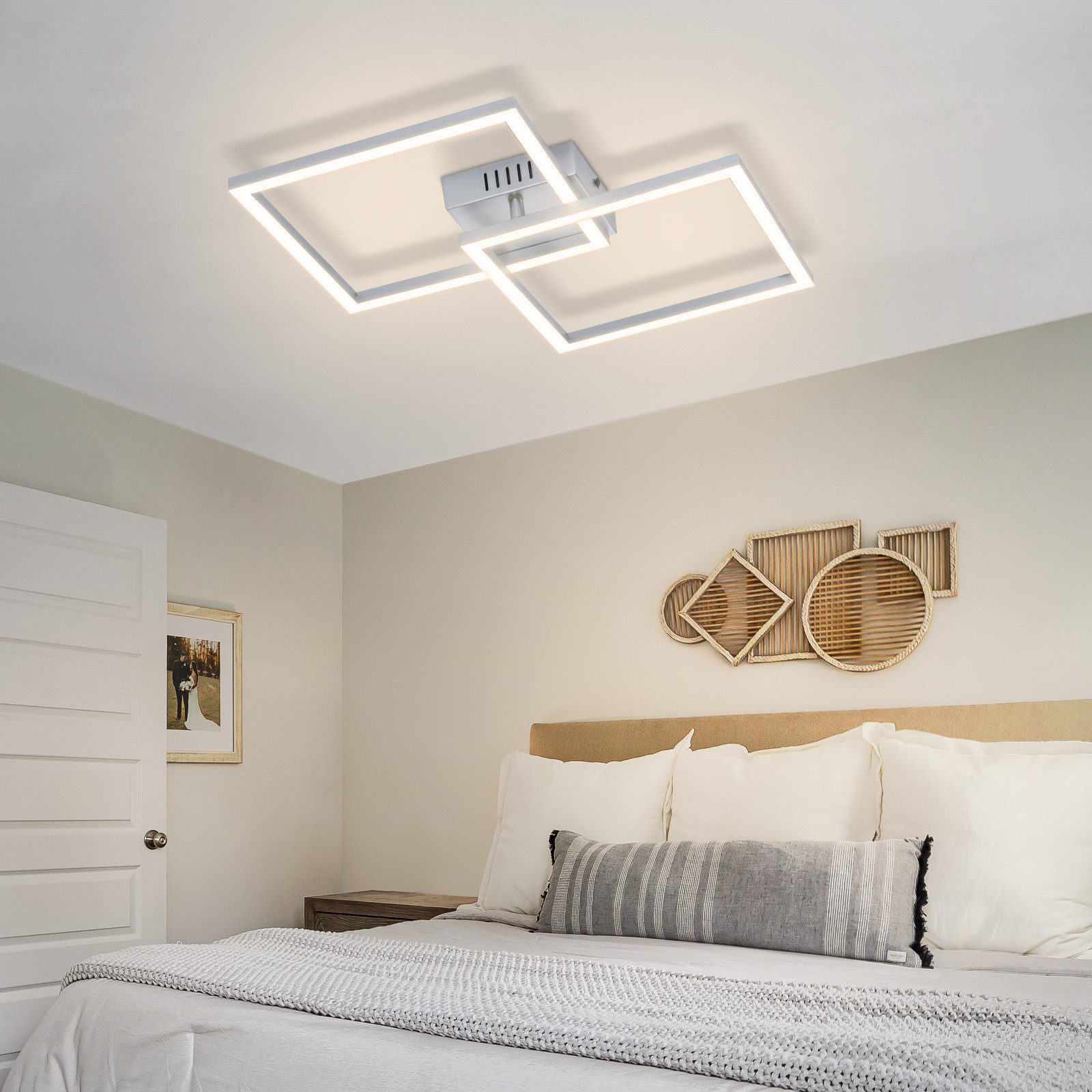 ZMH LED Deckenleuchte Wohnzimmer 2 Rahmen Schwarz Quadratisch Deckenlampe Modern 3000/4000K, Augenschutz, Einfache Installtion, LED fest integriert, Warmweiß, 24W Esszimmerlampe Eckig für Kinderzimmer