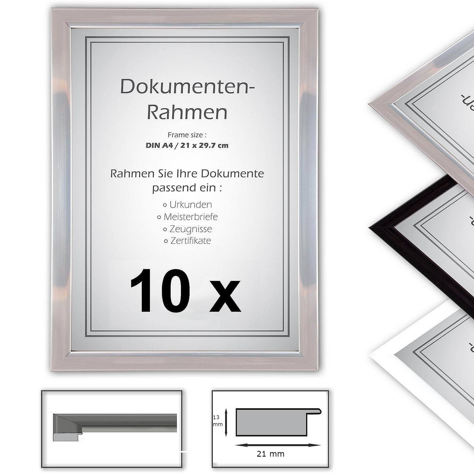 Bilderrahmen Neumann Einzelrahmen 10 x Urkundenrahmen, DIN A4, 21x29,7 cm, Farbe silber
