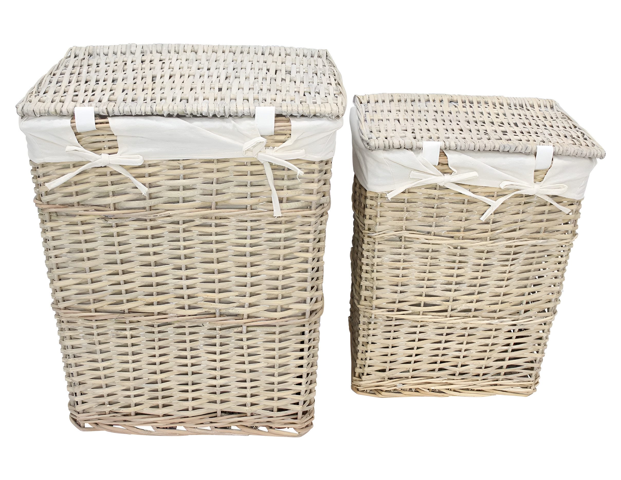 Dekoleidenschaft Wäschekorb "Modern Grey" aus Weide mit Deckel und Stoffeinsatz, Wäschesammler (2 St., im Set), Aufbewahrungskorb, Flechtkorb, Wäschebehälter, Laundry Basket Set
