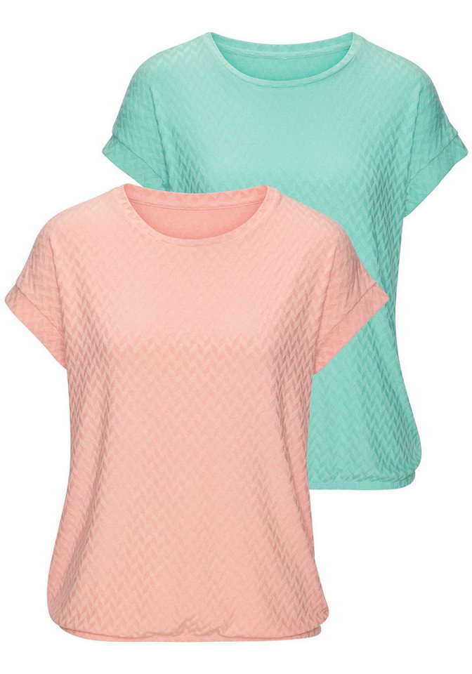 Vivance by Lascana Kurzarmshirt mit modischem Jacquard-Muster (Packung) Sommerliches T-Shirt mit schönem Jacquardmuster