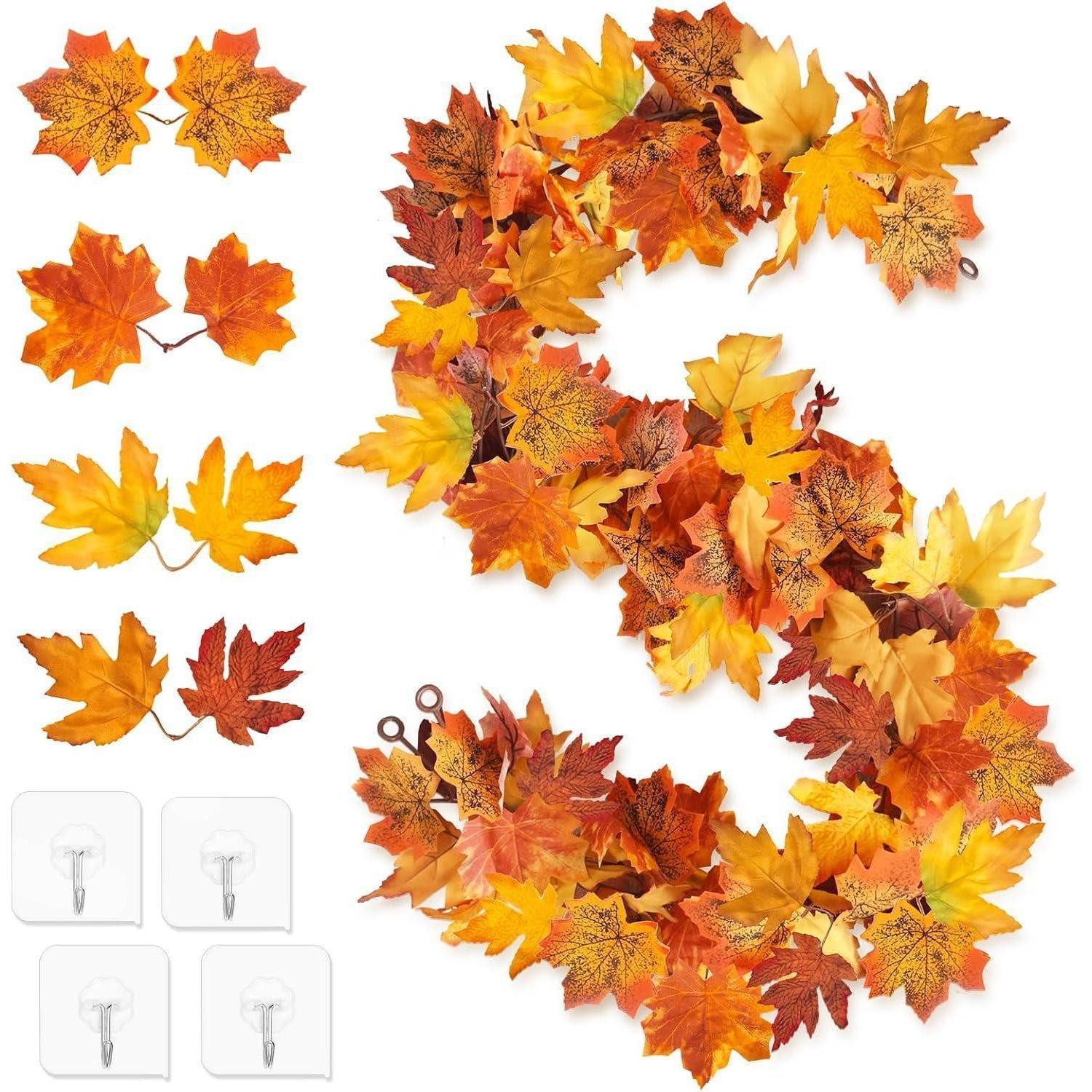 LuxusKollektion Girlande Herbstgirlande Herbstblätter Ahornblätter Orange Gelb (2 Stück)