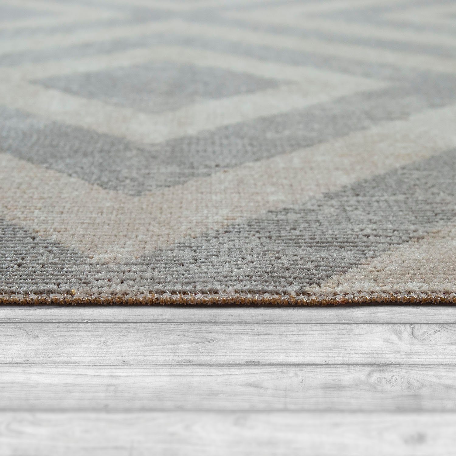 Teppich Poco 821, Paco 6 Kurzflor, Rauten und Outdoor mit Design, mm, In- Höhe: Home, grau/weiß Fransen, rechteckig, geeignet