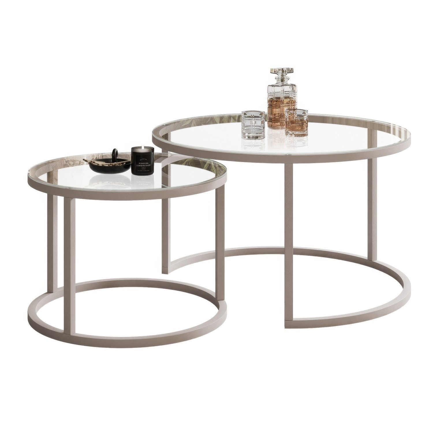 yourhouse24 Couchtisch Runder Inez 2in1, 50 & 70 cm, Kaschmir & Glas Hochglanz (Set 2 in 1), Kaschmir & Glas Hochglanz