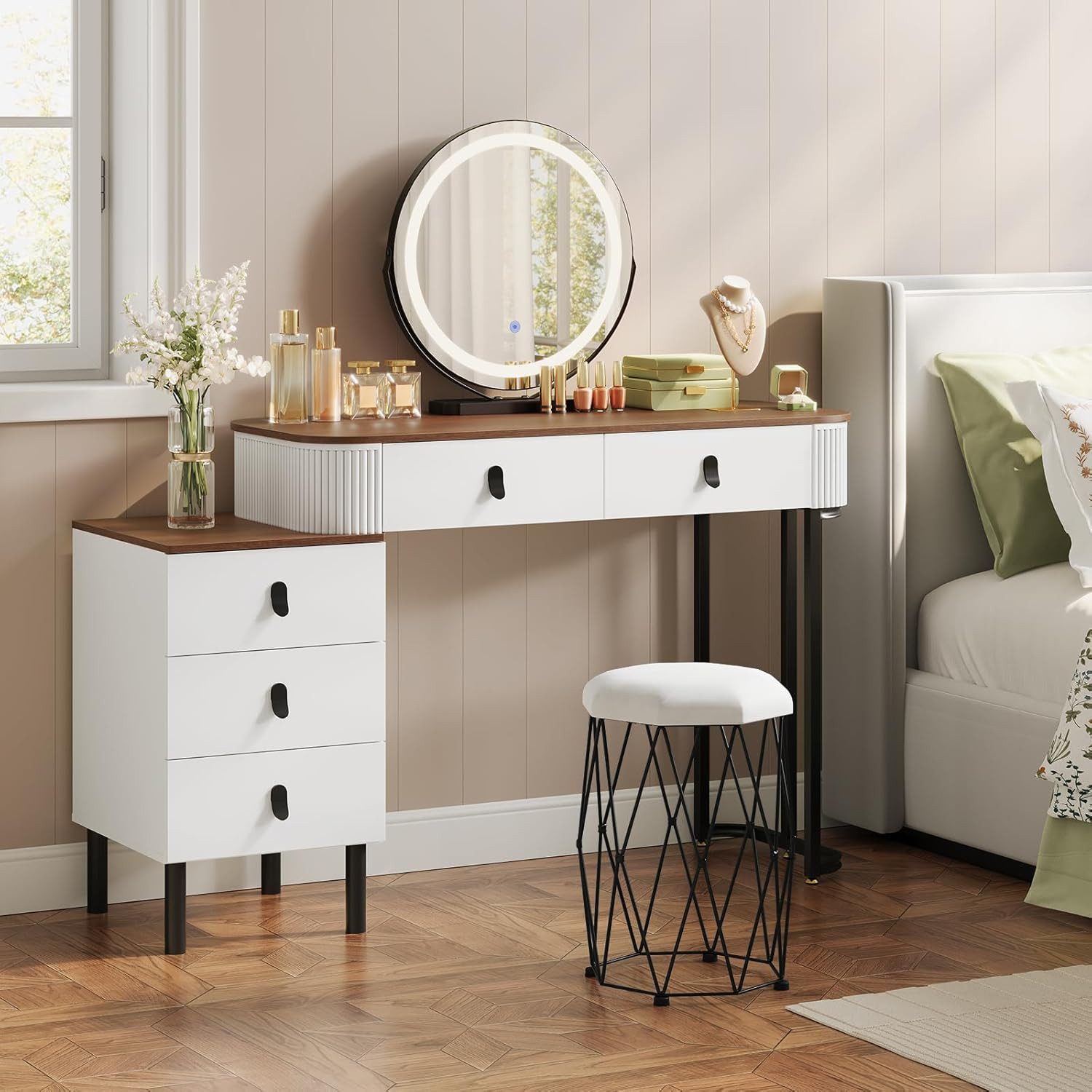Woltu Schminktisch (1-St), mit Mobiler Spiegel, Hocker aus Samt, Flexible M günstig online kaufen