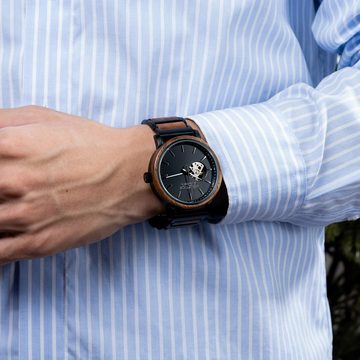 Holztick Bavaria Automatikuhr Bruno black, moderne Herrenuhr aus Ebenholz gefertigt