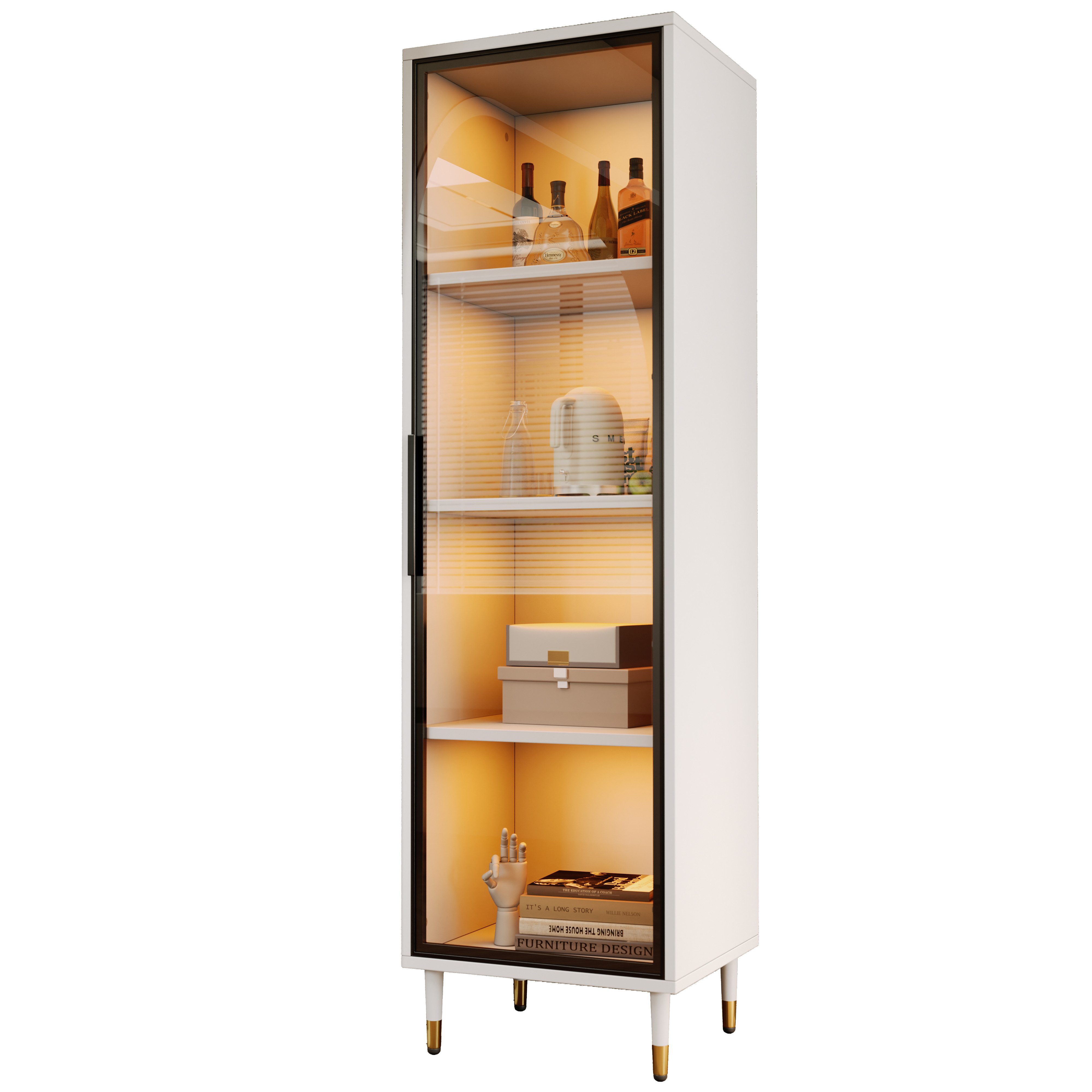 Fine Life Pro Standvitrine LED-Glasvitrine 40×40×170 cm – Weiß mit getöntem Glas & Farbwechsel