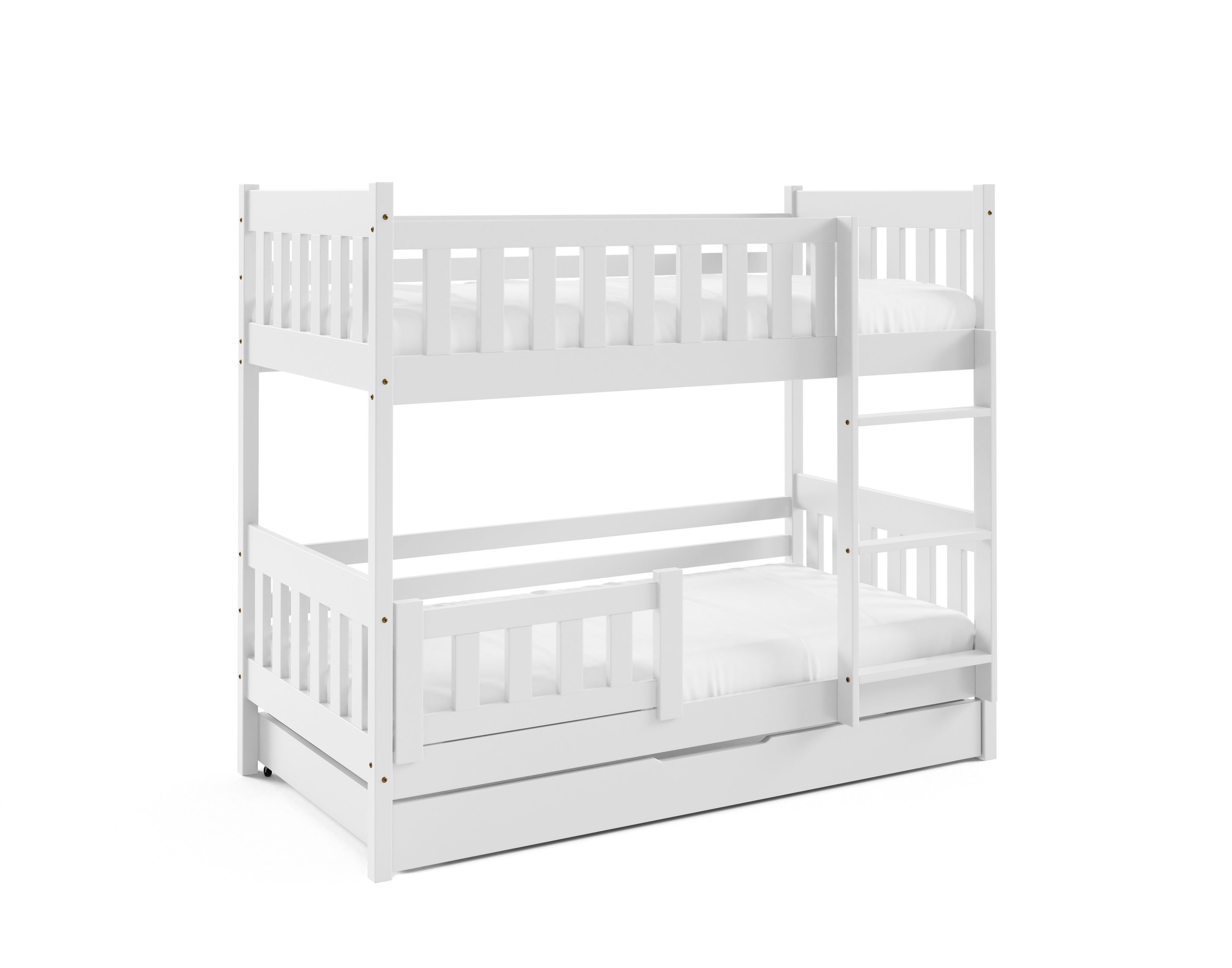 Masseno Etagenbett LUCIA 80x190 cm mit Schublade Kinderbett Massivholz Weiß