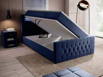 Möbel für Dich Boxspringbett Verona 120 mit Farbauswahl, 120x200cm, LED-Licht und Bettkasten